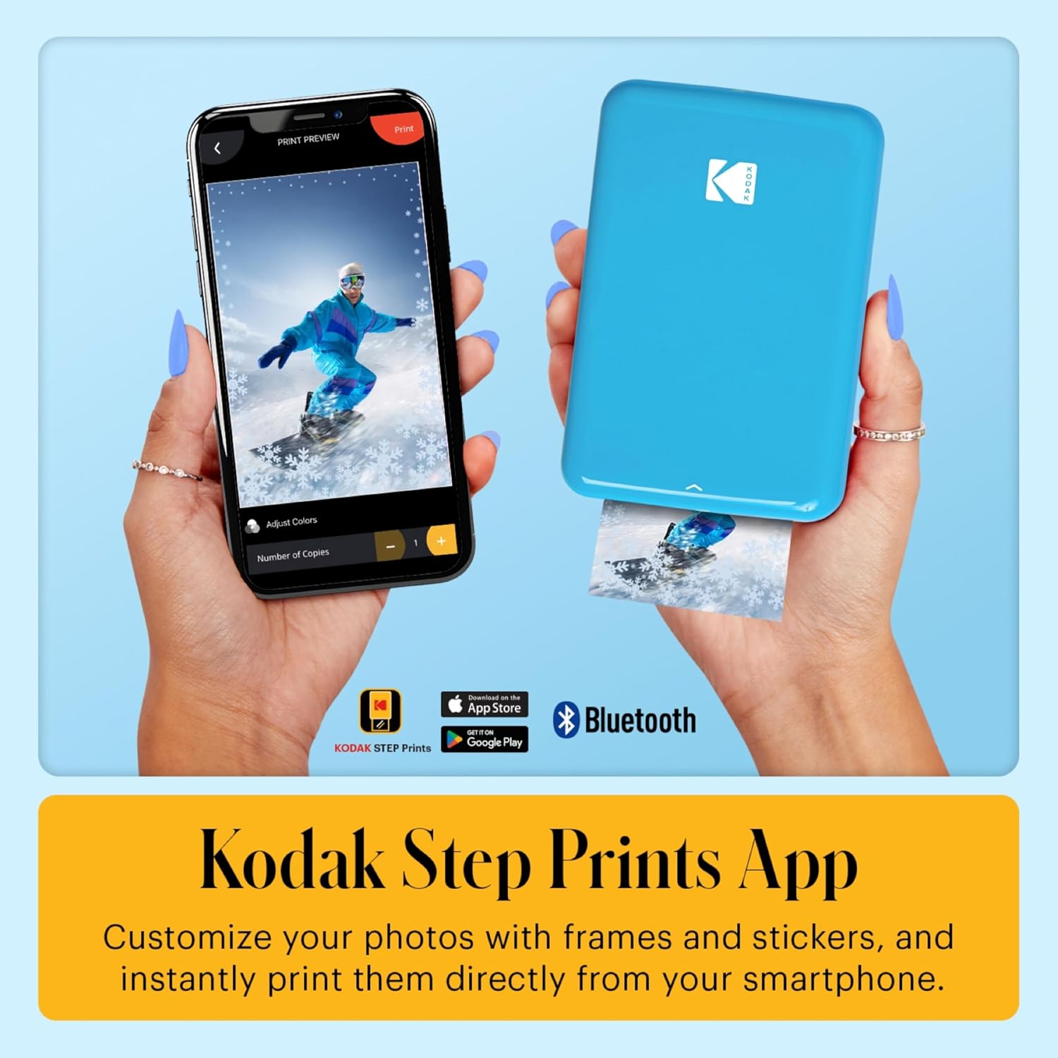 Kodak Step Instant Color Photo Printer with Bluetooth/NFC, ZINK Technology & Kodak App for iOS & Android (Blue) Starter Bundle
