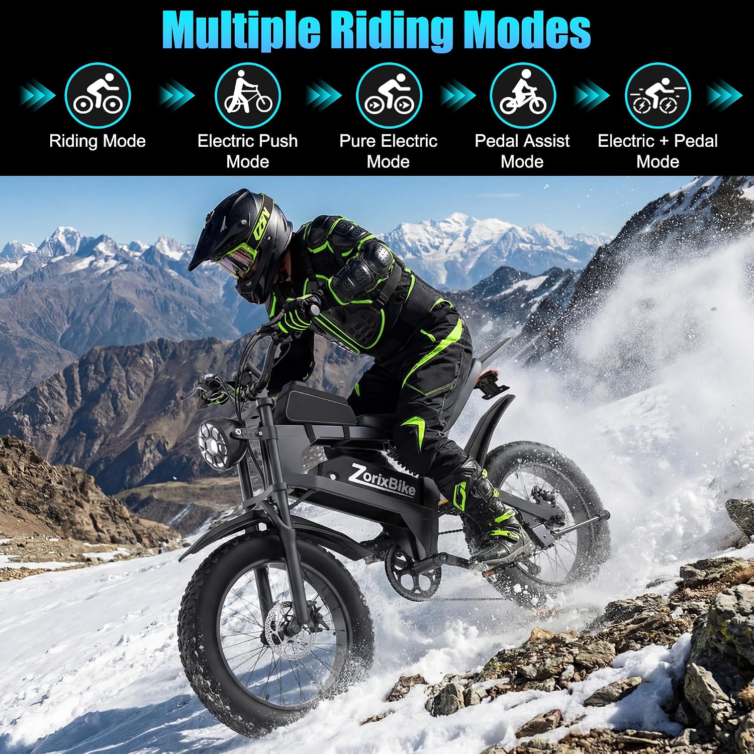 Electric Bike for Adults,48V 20AH - Peak Power 1500/3000W Brushless Motor Electric Bicycle - Max Speed 31-35MPH - Max 80 Miles Range - 20' x 4.0' Fat Tire Dirt E-Bike,7-Speed - UL 2849