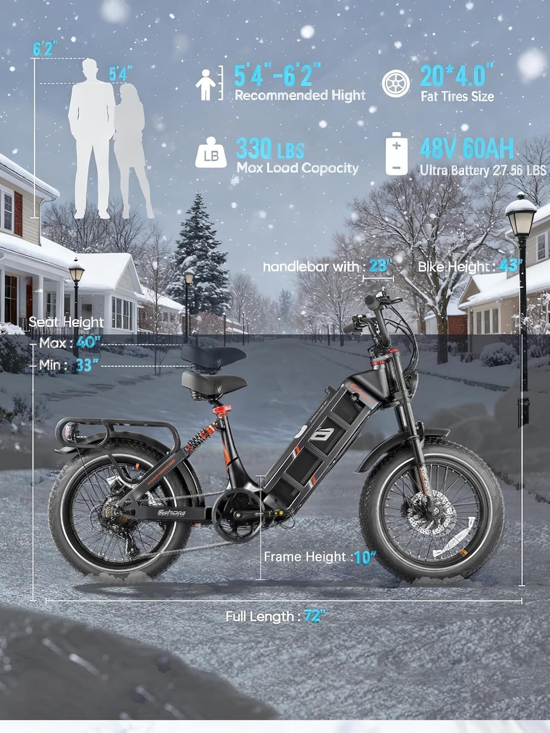 2026 eAhora Juliet Pro 2 EBike - Dual Motor 5400W/1200W 30-43MPH 60V 70Ah 200Mile Long Range Electric Bike for Adults, 20'' Fat Tire Fast Electric Mountain Bike Full Suspension Electric Bicycle