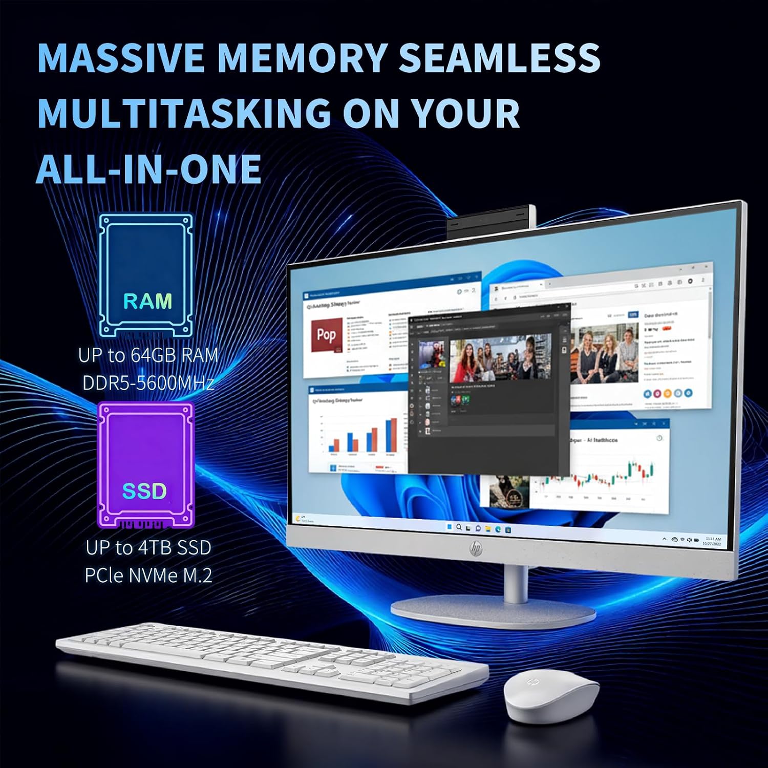 HP 27' Touch Screen All-in-One Desktop Computer PC - 32GB DDR5 RAM, 1TB SSD, Intel 12-Core Ultra 7 155U, Adjustable Angle, FHD IPS Touchscreen, Wireless KB&Mouse, Win11 Pro, RECOLX AI Voice Recorder