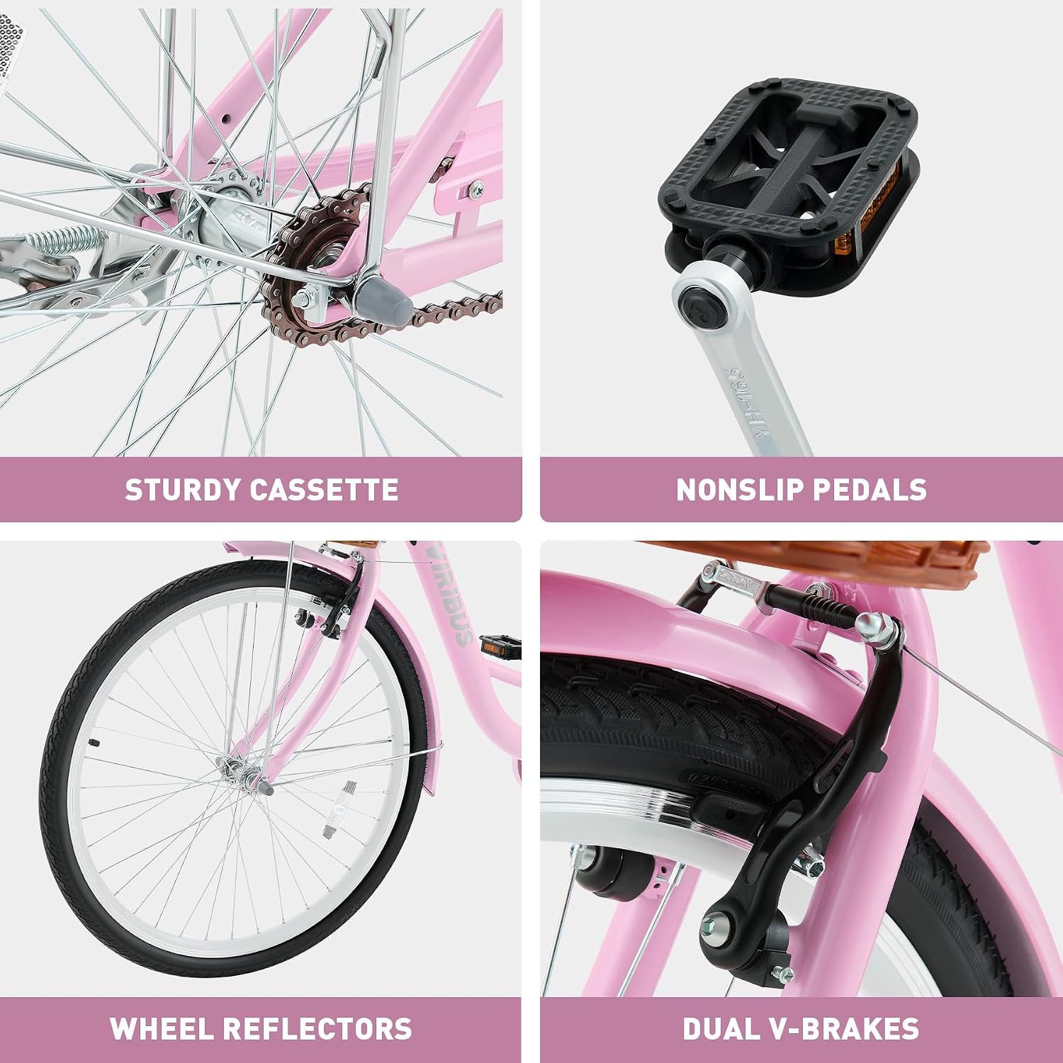 VIRIBUS Beach Cruiser Bike for Women, Single Speed Womens Bike with Basket & Rack 24 26 inch, Retro Step Through Cruiser Bicycle for Petite Short Women Female Ladies City Commuter, 330 lb.
