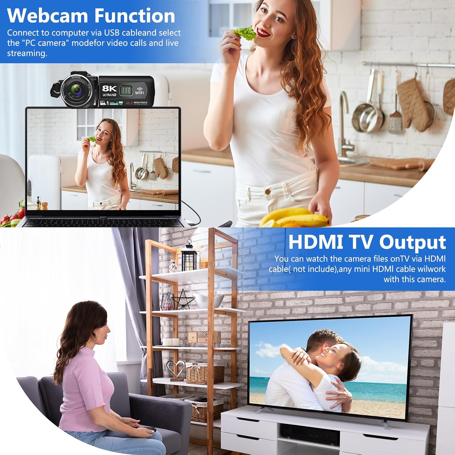 VETEK Video Camera 8k Camcorder 48MP UHD WiFi IR Night Vision Vlogging Camera for YouTube, 18X Digital Zoom 3.0' LCD Screen Digital Camera with Microphone, 32G SD Card, Remote Control and 2 Batteries