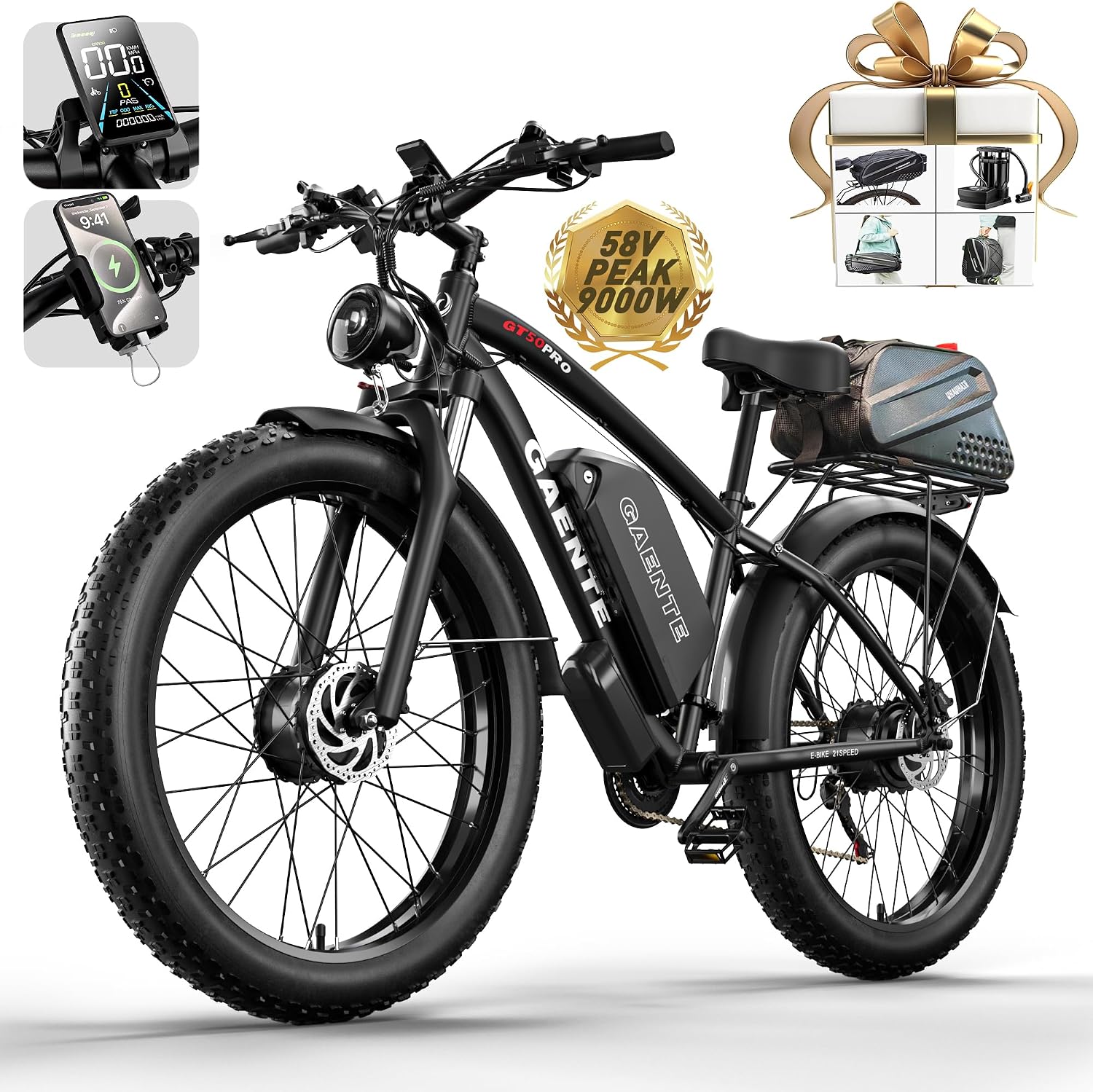 Electric Bike for Adults 9000w Peak Dual Motor Electric Bicycle 58V32Ah, 24'x4' Fat Tire Mountain E-Bike with Hydraulic Disc Brakes, Off-Road & Commuting (UL Certified)