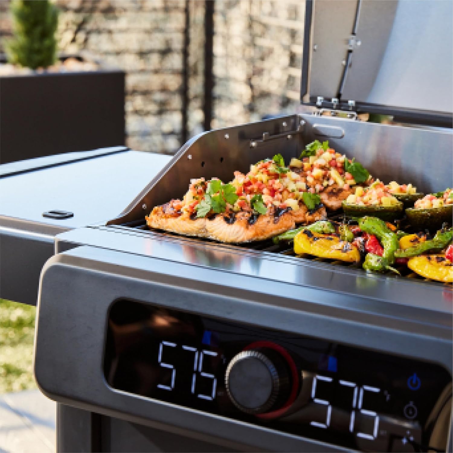 Current® Model G Dual Zone Grill, Smart Electric Outdoor Grill with 200-700°F Range for Searing & Roasting, Digital Precision, Independent Heat Zones, Apartment-Friendly & Weather-Resistant, Moon Dust