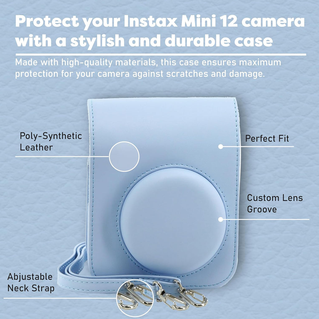 Fujifilm Instax Mini 12 Instant Camera Bundle with Fujifilm Instax Mini Instant Film Value Pack (60 Sheets) with Accessories Including Protective Case, Strap, Photo Album (Pastel Blue)