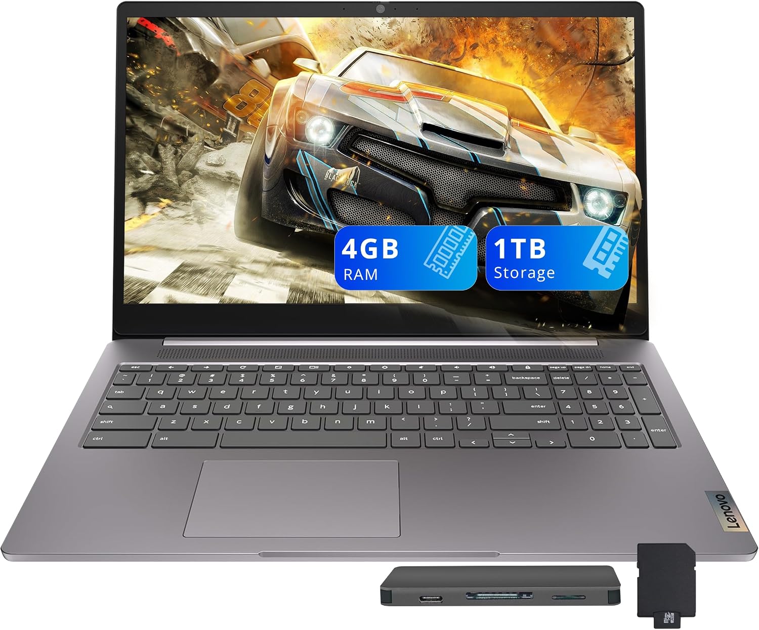 Lenovo IdeaPad 3i 15.6' FHD Chromebook, Intel Celeron N4500, 4GB LPDDR4x, 1TB Storage (64GB eMMC+1TB Docking Station Set), Intel UHD Graphics, Numeric Keypad, Wi-Fi 6, Chrome OS, Arctic Grey