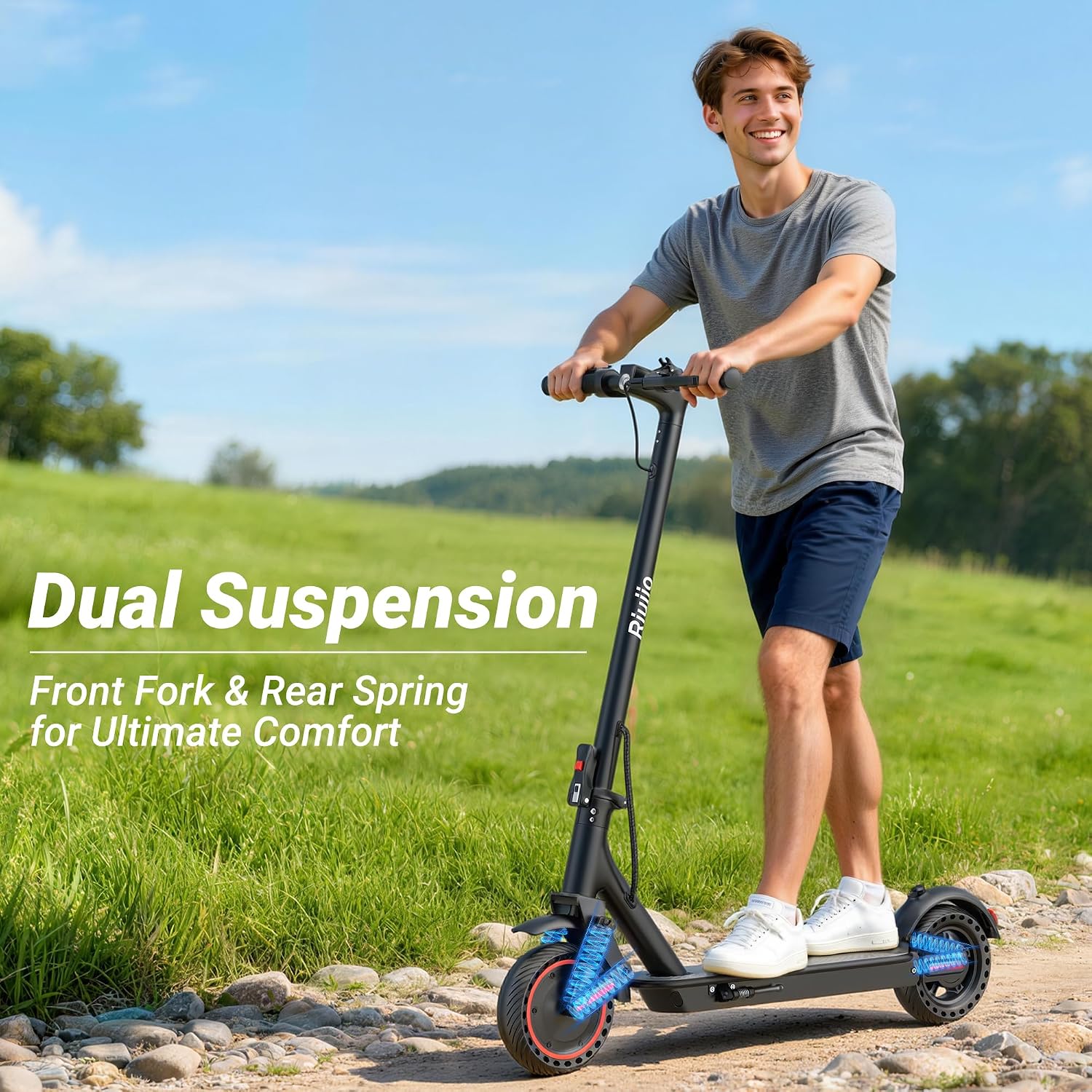 Electric Scooter, 350W-500W Motor, 19 MPH to 22MPH, 15-41 Miles Range, Dual Suspension, Dual Braking, App Control, Foldable Commuter E Scooter for Adults and Teens