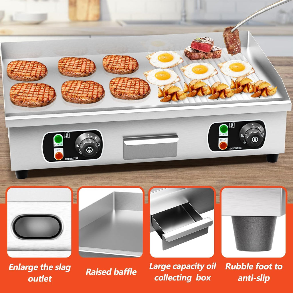 29' Commercial Electric Countertop Griddle,110V 3000W Flat Top Grill Hot Plate BBQ,Adjustable Thermostatic Control 122°F-572°F,Stainless Steel Restaurant Grill for Kitchen(NO PLUG)