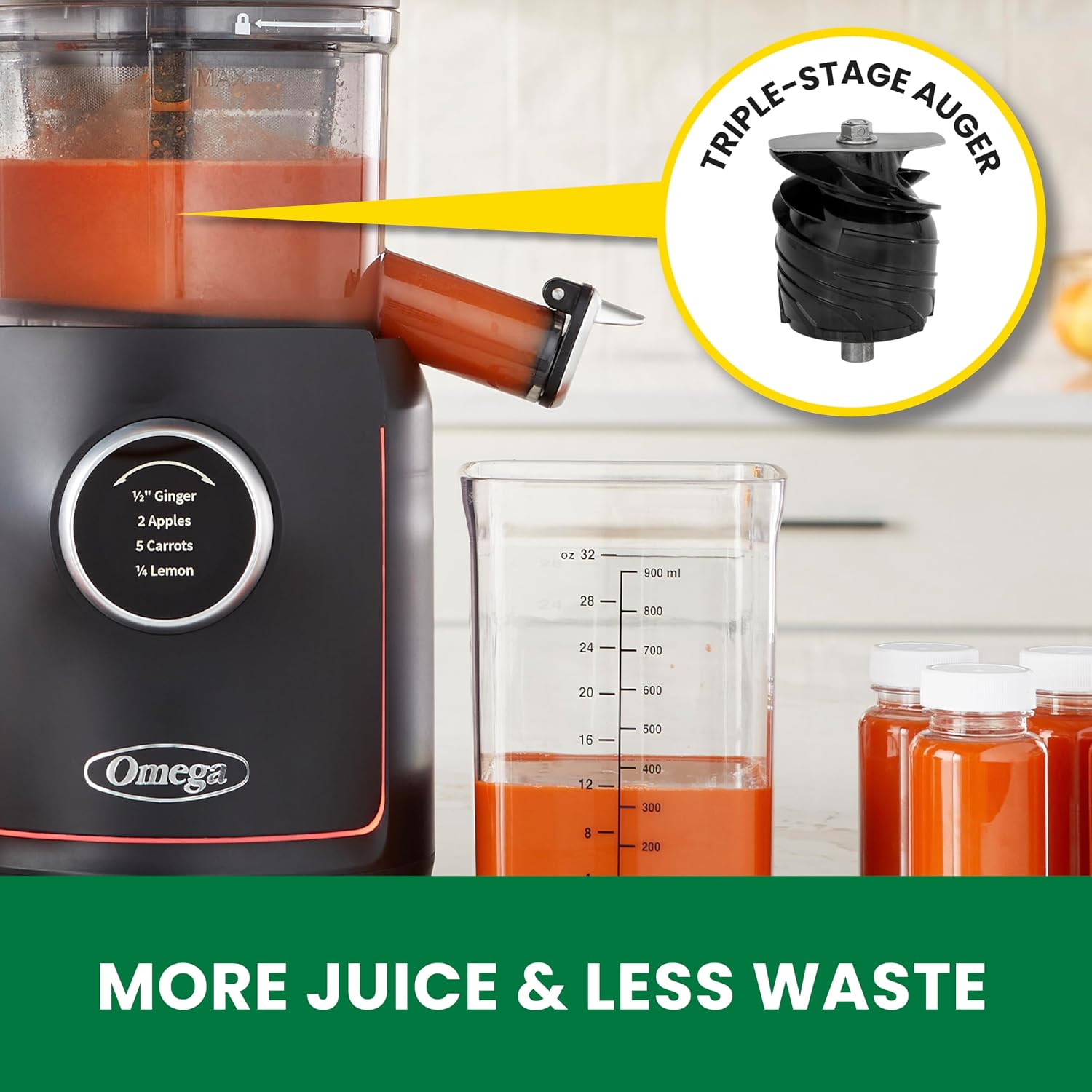 Omega Ultimate Performance Slow Masticating Batch Juicer with Intellidial Technology Cold Press Vegetable and Fruit Juice Extractor with 64-Ounce Hopper and 4 Juice Shot Glasses, 200-Watts, Black