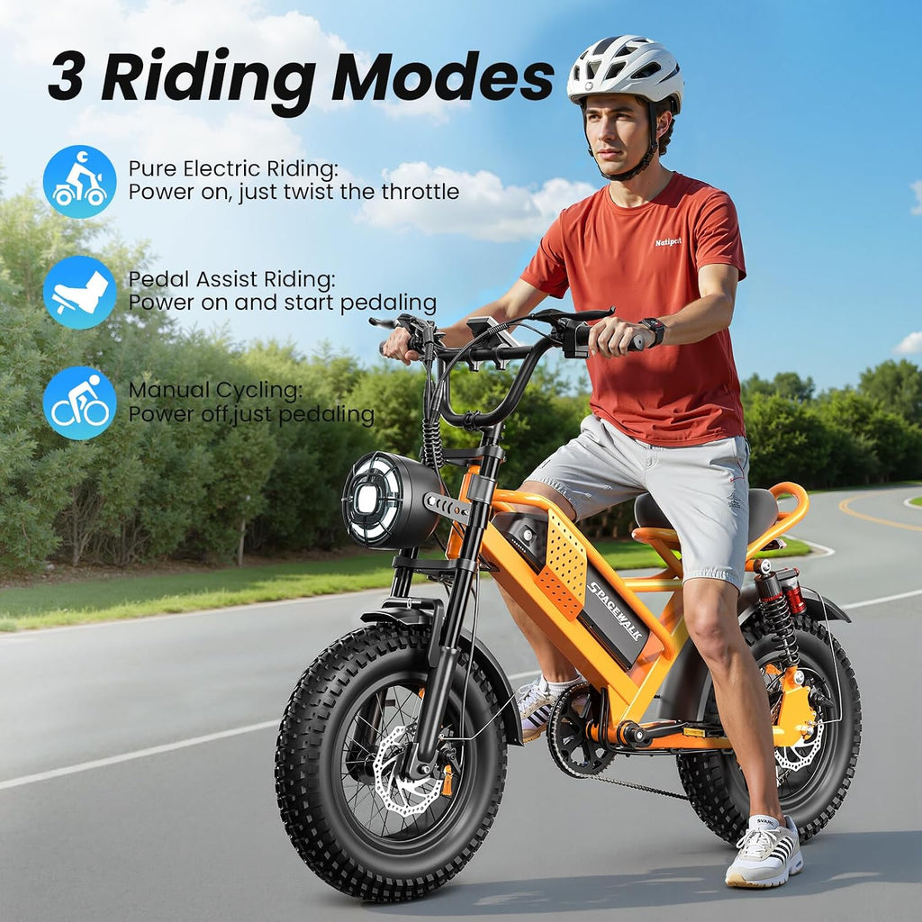 Spacewalk Electric Bike M6 / M7 for Teens/Adults,16' / 20' Ebike,1500W Peak Motor,21.7mph / 27.9mph,48V 15Ah Removable Battery,4X Suspension,50 Miles Pure Electric,70 Miles PAS