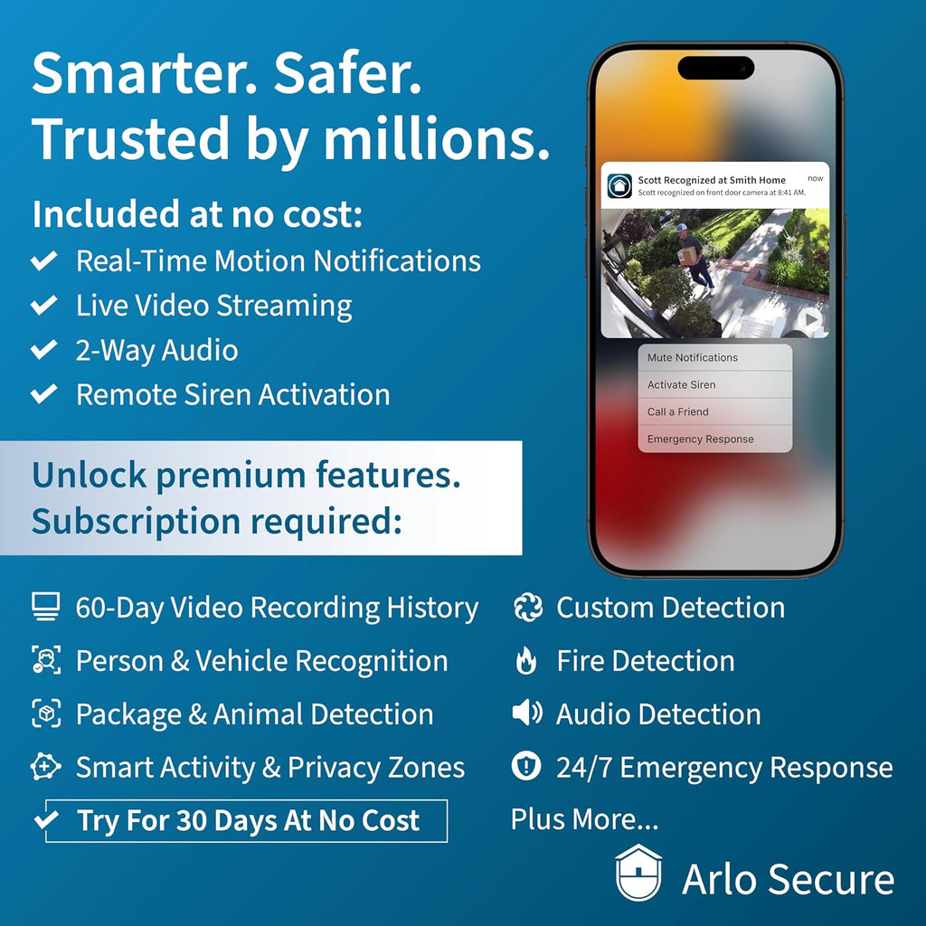 Arlo Pro Security Camera 2K HDR (5th Gen, 2022 Release) - Wireless Outdoor Camera, Rechargeable Removeable Battery, Event Captions, Emergency Response, 1-Month Trial of Secure Plan, 2 Cam, White