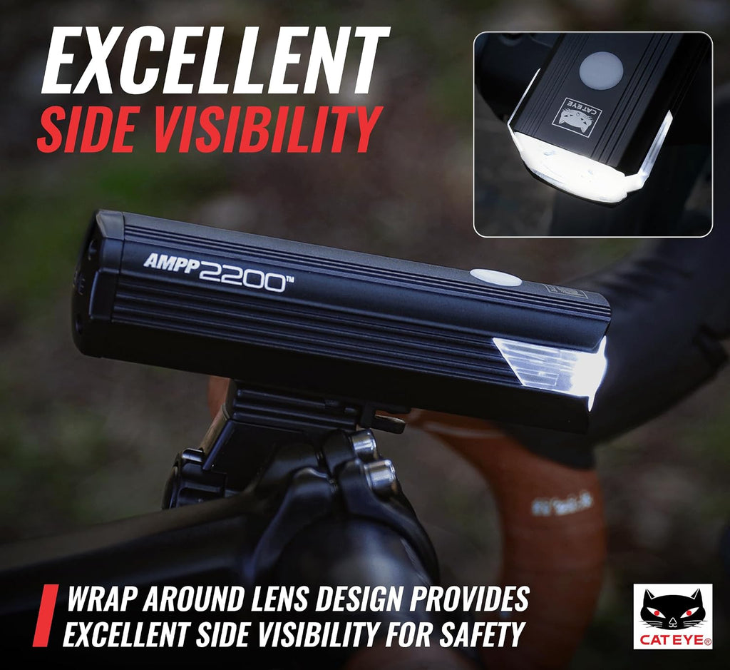 CATEYE AMPP USB Rechargeable Bike Light – High Visibility Super Bright OptiCube™ Headlight for Commuters, Road Cyclists & Mountain Bikers, Day & Night Riding Modes, IPX4 Waterproof, Tough & Durable