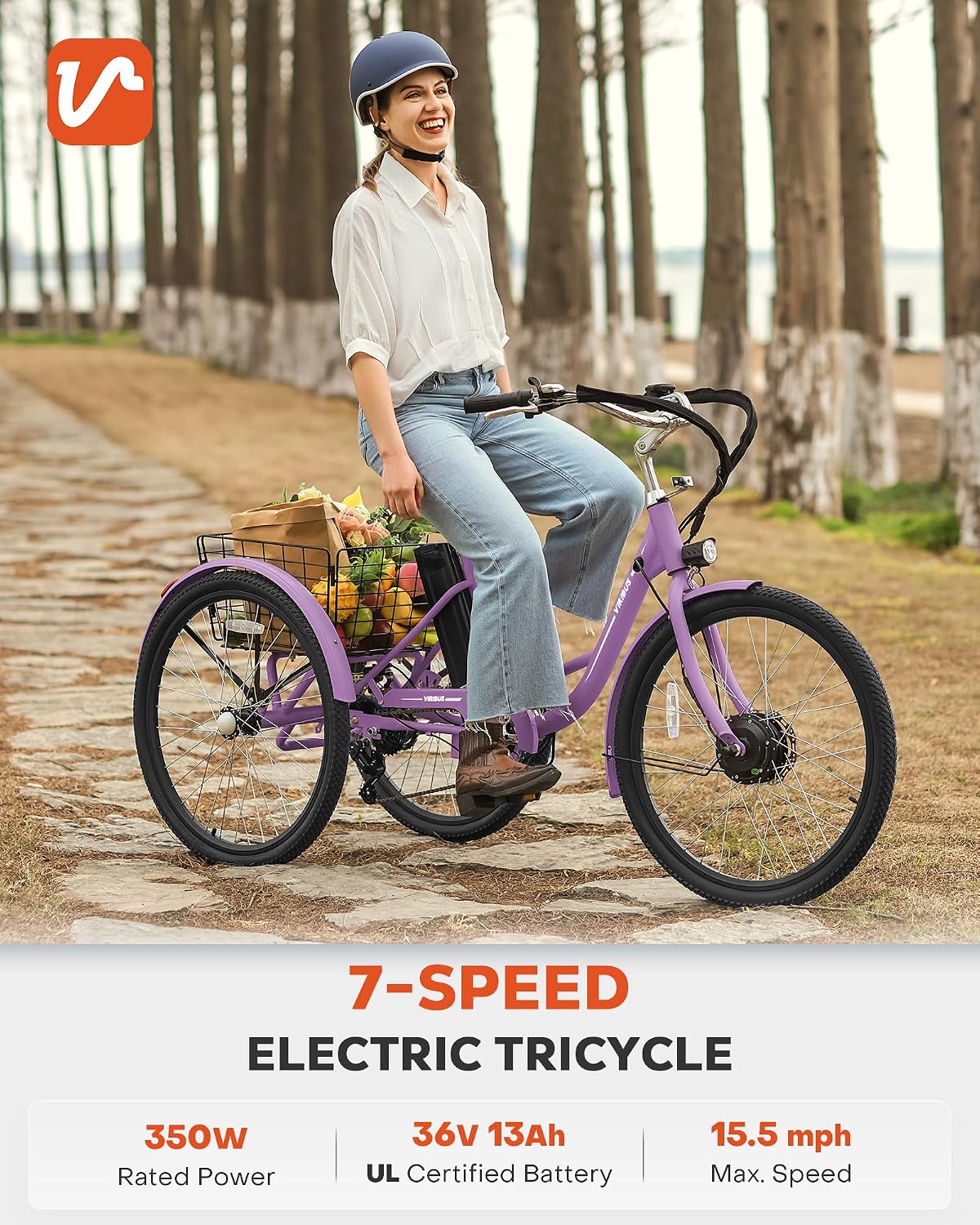 VIRIBUS Electric Tricycle for Adults, 24 26 inch Electric Trike with 468Wh Removable Battery, 250W/350W(Peak 500W) 3 Wheel Electric Bikes for Seniors, Motorized Adult Tricycles Women Men 330 lb.