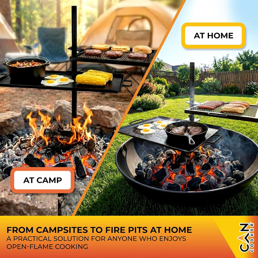 GameMaker Open Fire Cooking Grill – Portable Campfire Grill for Open Flame Cooking, Firepits, Outdoor Fire Rings & Camping – Heavy-Duty, Easy Setup & Adjustable Height