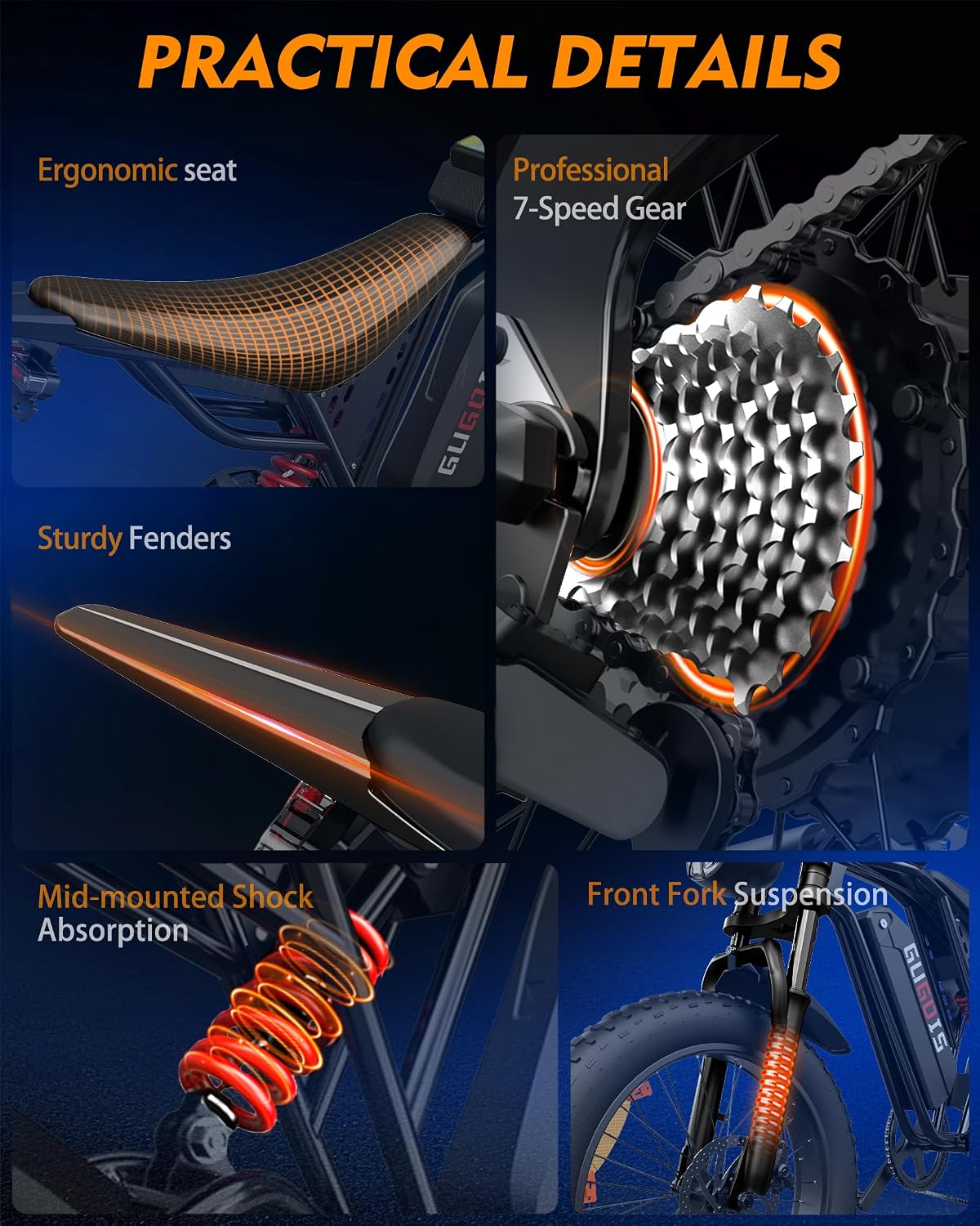 Rakowe Electric Bike for Adults, 1000W-2000W Peak, 20' Fat Tire Electric Dirt Bike, 48V Removable Battery, Up to 30-34MPH & 45-80 Miles, Full Suspension, Dual Disc Brakes, 7-Speed All-Terrain E-Bike