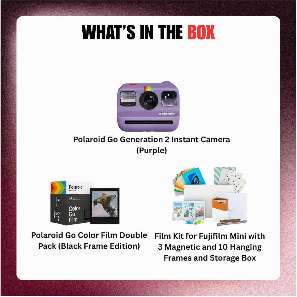 Polaroid Go Generation 2 Instant Camera with Self-timer Double Exposure Modes (Purple) and Accessories Bundle (3 Items)