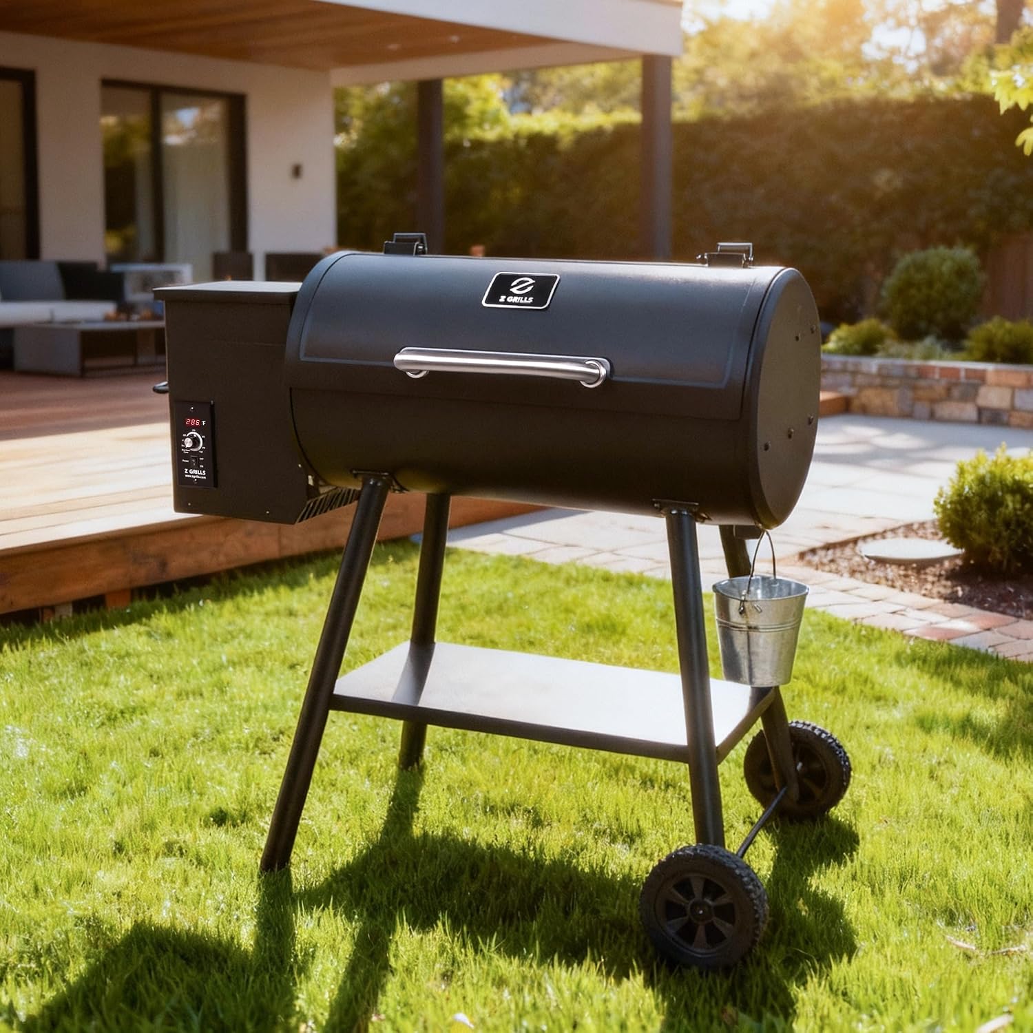 Z GRILLS ZPG-550B Wood Pellet Smoker Grill, Auto Temperature Control, 553 sq in Cooking Area, 8 in 1 Grill for Outdoor BBQ, Black