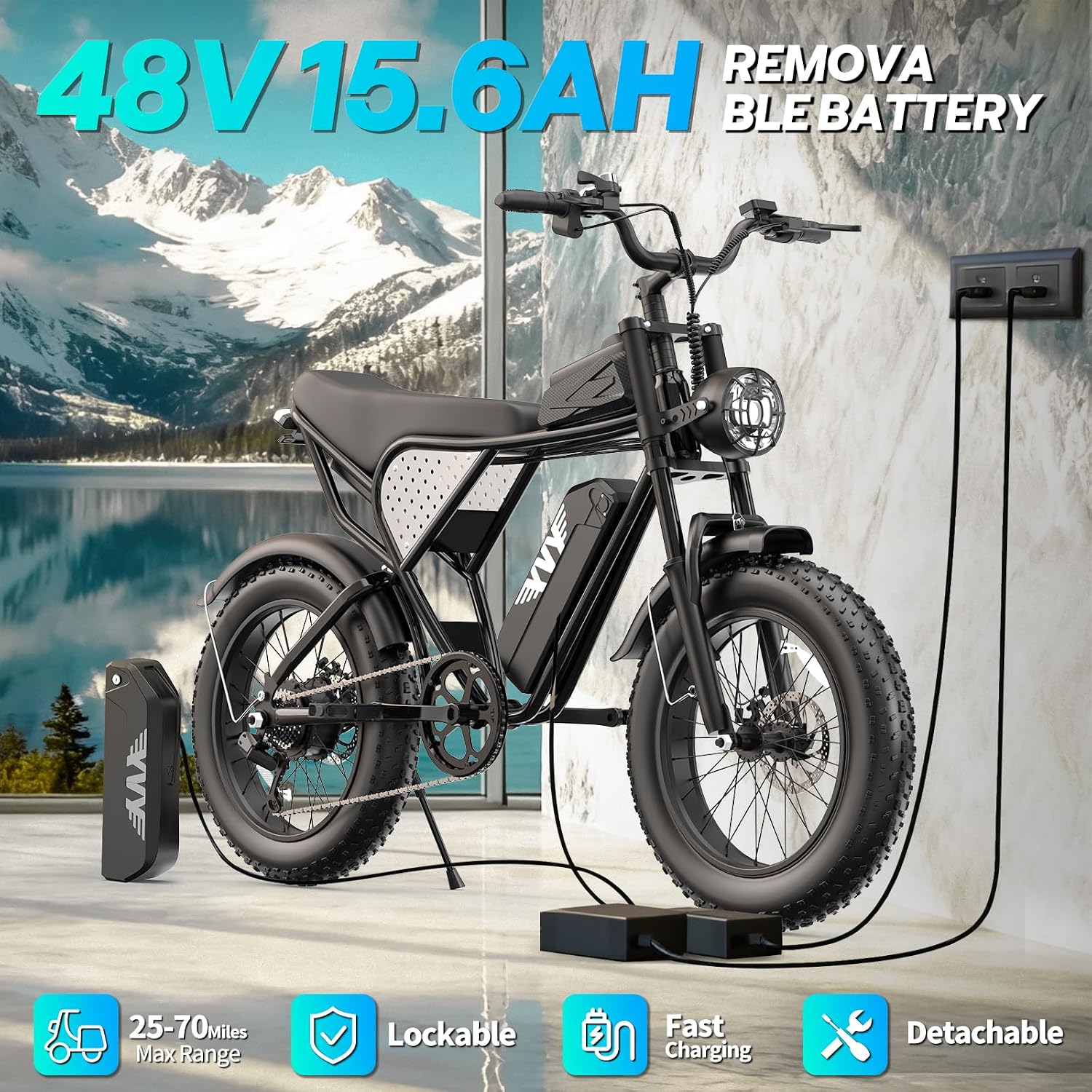 YVY Electric Bike for Adults: 1000W-3000W High Power Dual Motor for Powerful Hill Climbing, UL2849 Certified 20' Fat Tires All-Terrain eBike, Multiple Battery & Long Range Options