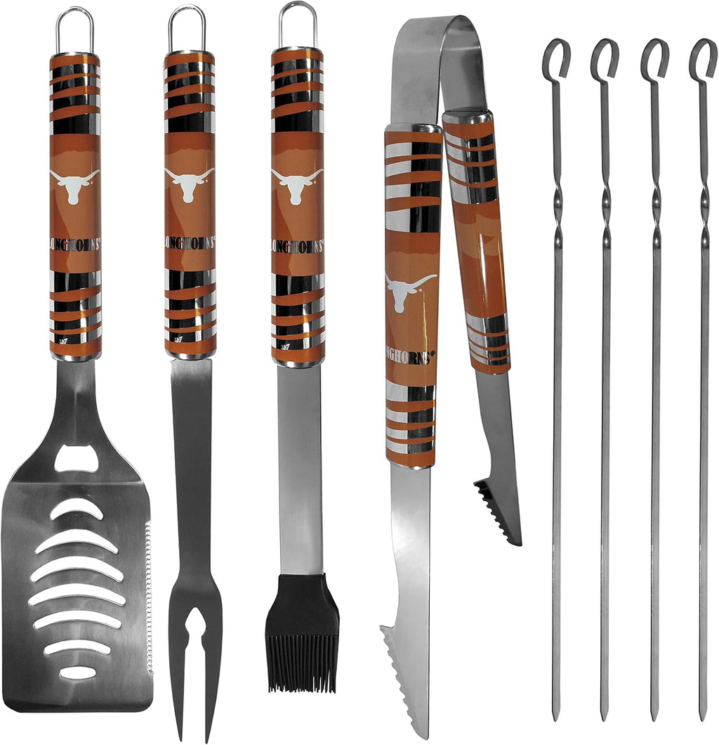 NCAA Siskiyou Sports Fan Shop Texas Longhorns Steel Tailgater BBQ Set w/Case 8 piece Gray