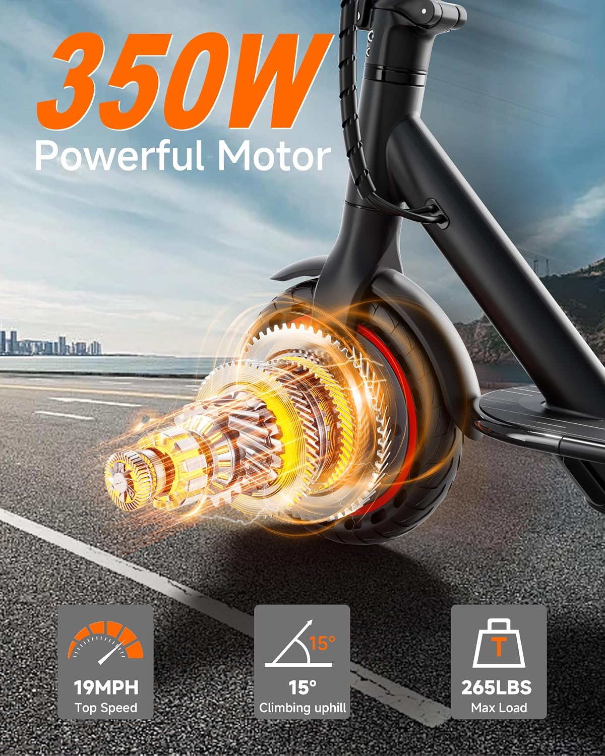 Electric Scooter, 350W-500W Motor, 19 MPH to 22MPH, 15-41 Miles Range, Dual Suspension, Dual Braking, App Control, Foldable Commuter E Scooter for Adults and Teens