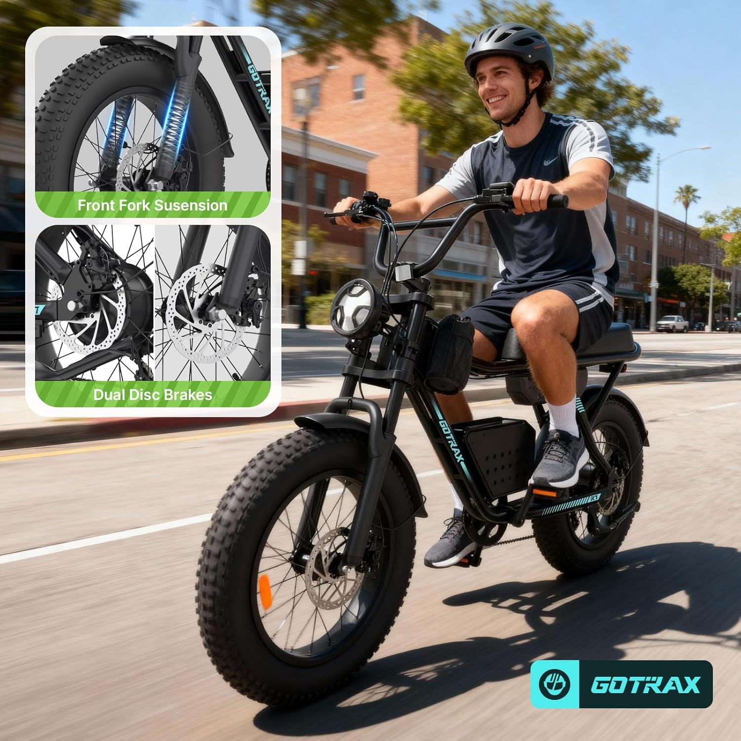 Gotrax R7 Electric Bike for Adults, 750W Motor, 25mph, Max 45-Mile Range, 20' Fat Tire, UL Certified, 48V Removable Battery, Oversized Padded Seat, Basket&Frame Bag, Easy Assembly for City&All-Terrain