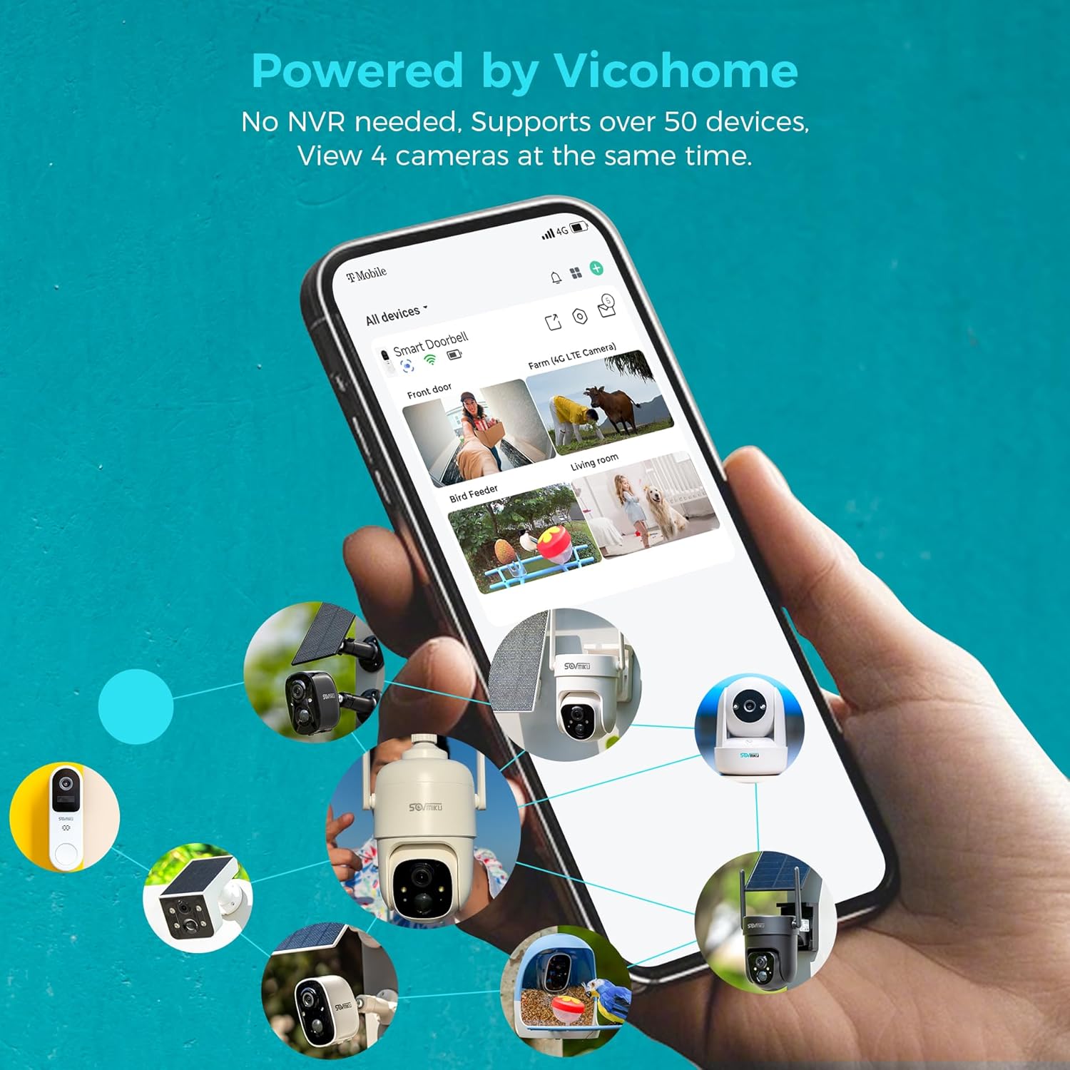 Vicohome 3CQ1 AI 2K Solar Security Camera Wireless Outdoor, Battery Powered,Two Way Audio,Motion Detection, 360° View,Easy to Setup,Color Night Vision,Audible Flashlight Siren,180 Days Exchange Policy