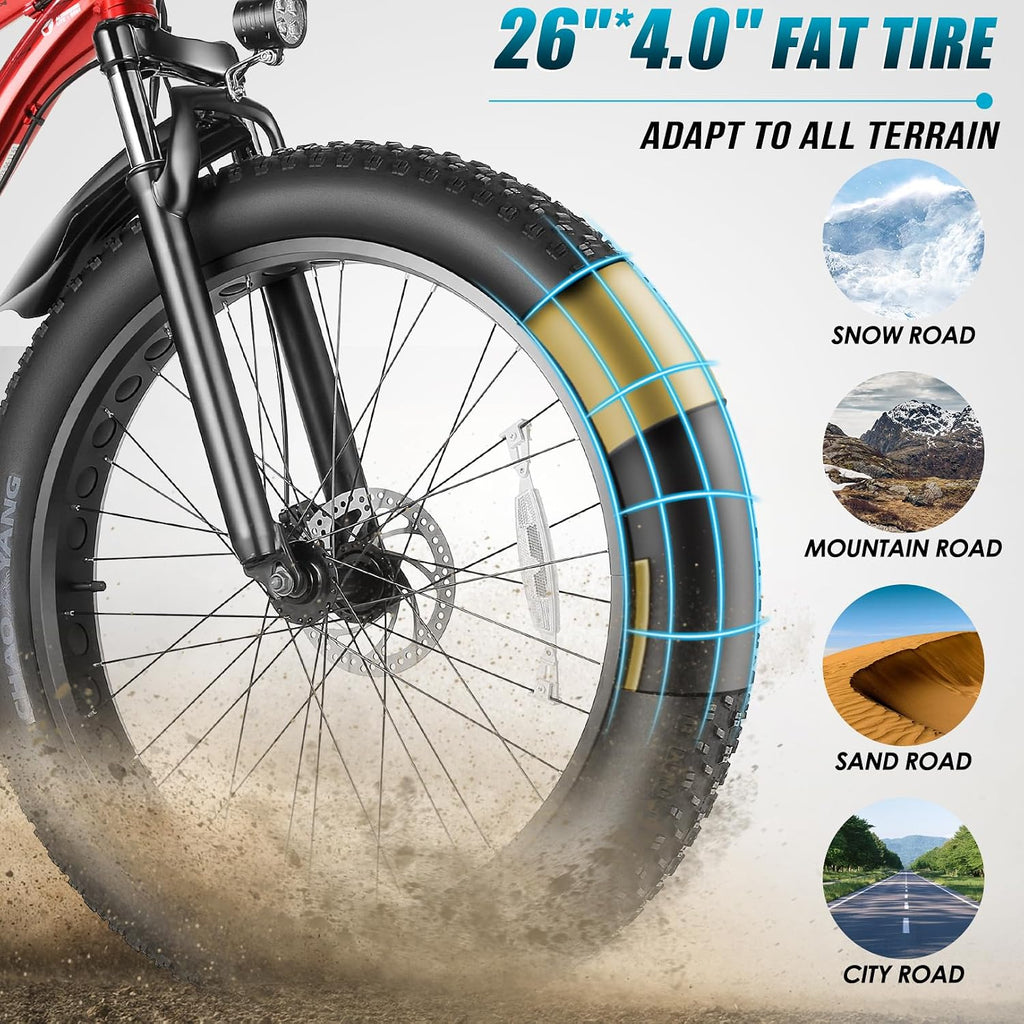 Vivi Electric Bike 26' x 4.0 Fat Tire Ebikes for Adults, Peak 750W Electric Mountain Bike, 20MPH Electric Bicycle with 48V 13AH Removable Lithium-Ion Battery, Up to 60 Miles, SGS Certified to UL2849
