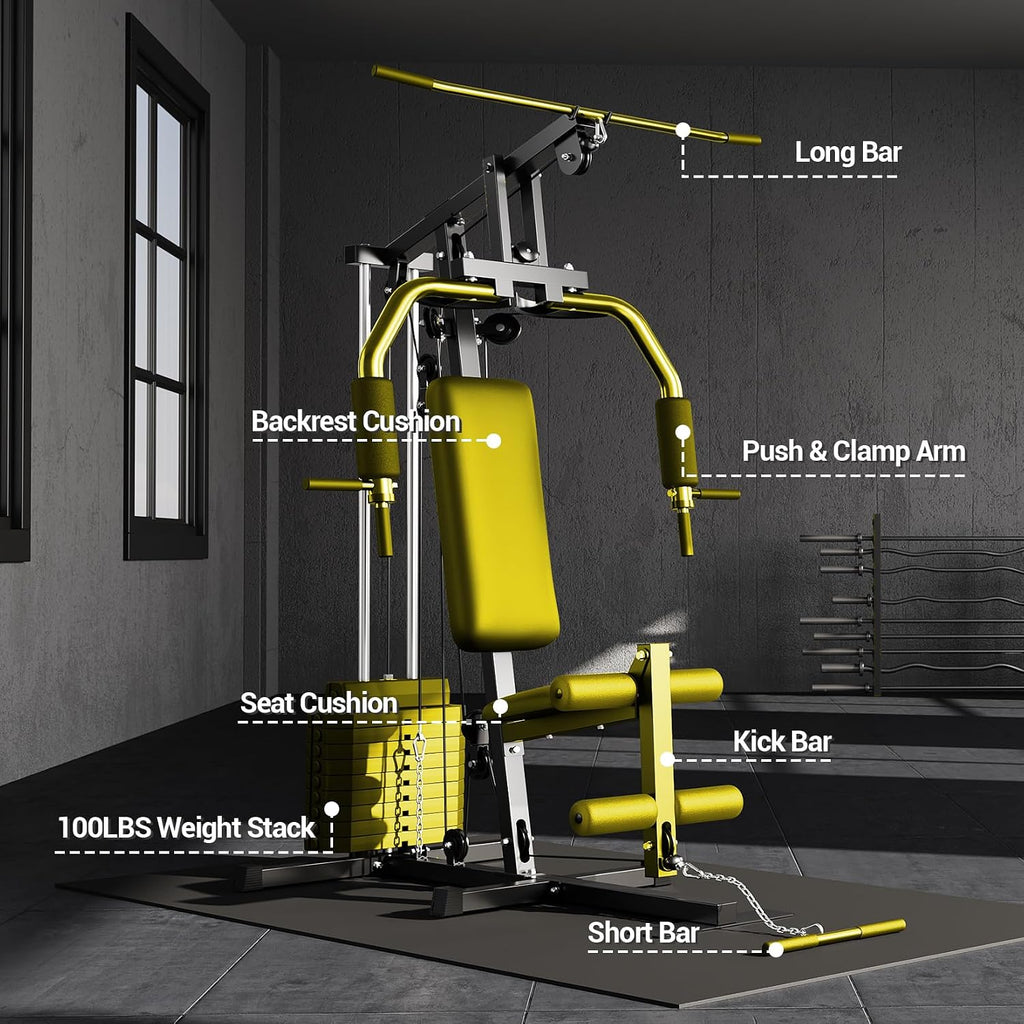 GarveeLife Home Gym Machine System with 100LBS Weight Stack, Multifunctional Weight Machine, Full Body Workout Station Exercise Equipment, All in One Home Gym with Pulley System for Strength Training