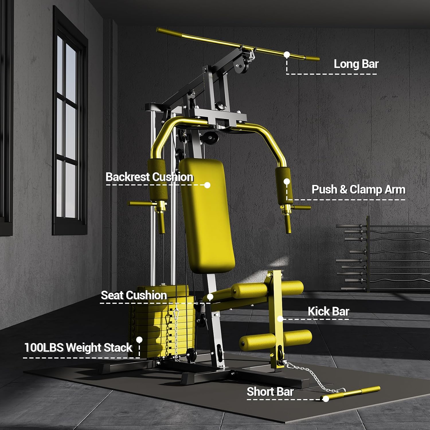 GarveeLife Home Gym Machine System with 100LBS Weight Stack, Multifunctional Weight Machine, Full Body Workout Station Exercise Equipment, All in One Home Gym with Pulley System for Strength Training