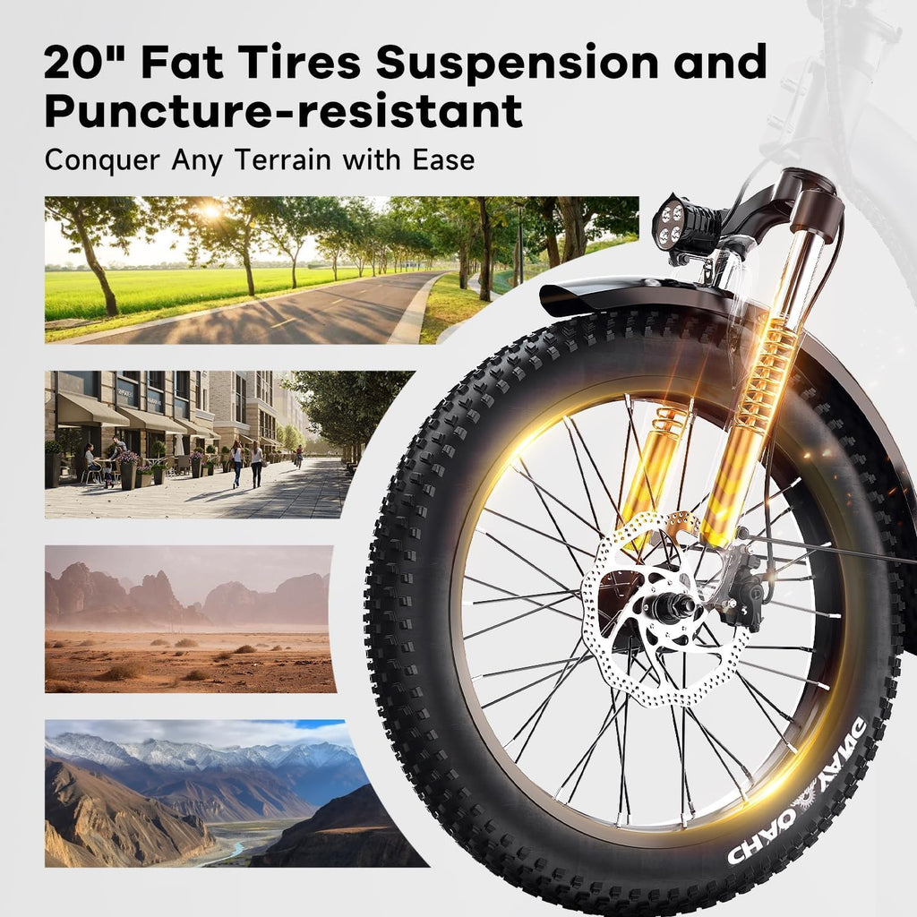 bluebiko 1000W Folding Electric Bike, 48V 20AH Removable Battery E Bike, 70 Miles Max Range, 20' Fat Tire Adults Electric Bike,7-Speed Ebike for City Commuting,Off-Roading,Mountain