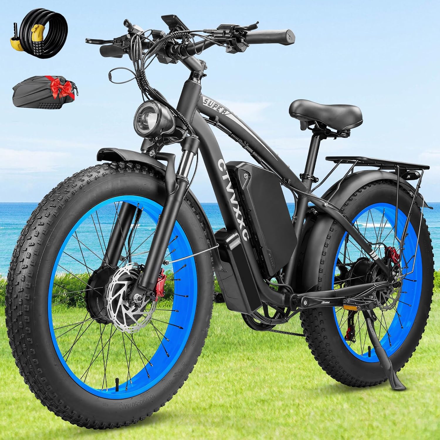 9000W Dual Motor Ebike for Adults Men 45MPH - Fast Electric Bike with 52V 34Ah Battery Up to 100 Miles,Lockable Suspension 24' Fat Tire Electric Bicycle for Off-Road Mountain Snow Commuter