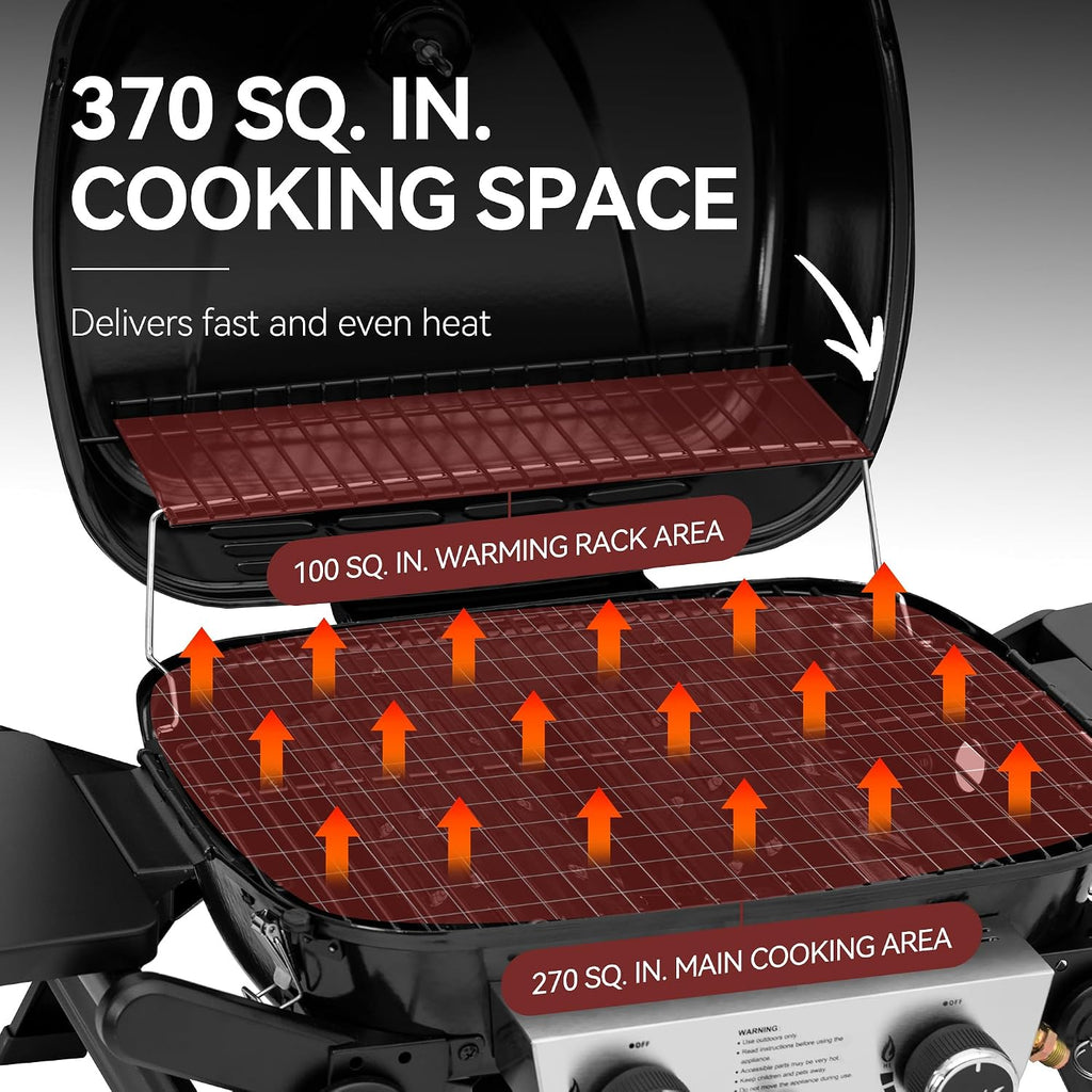 2-Burner Portable Propane Gas Grill with Foldable Side Tables and Legs, Outdoor Tabletop Gas Grill with Warming Rack for Travel, Picnic, Tailgate, Camping, Black, GT2005-SC