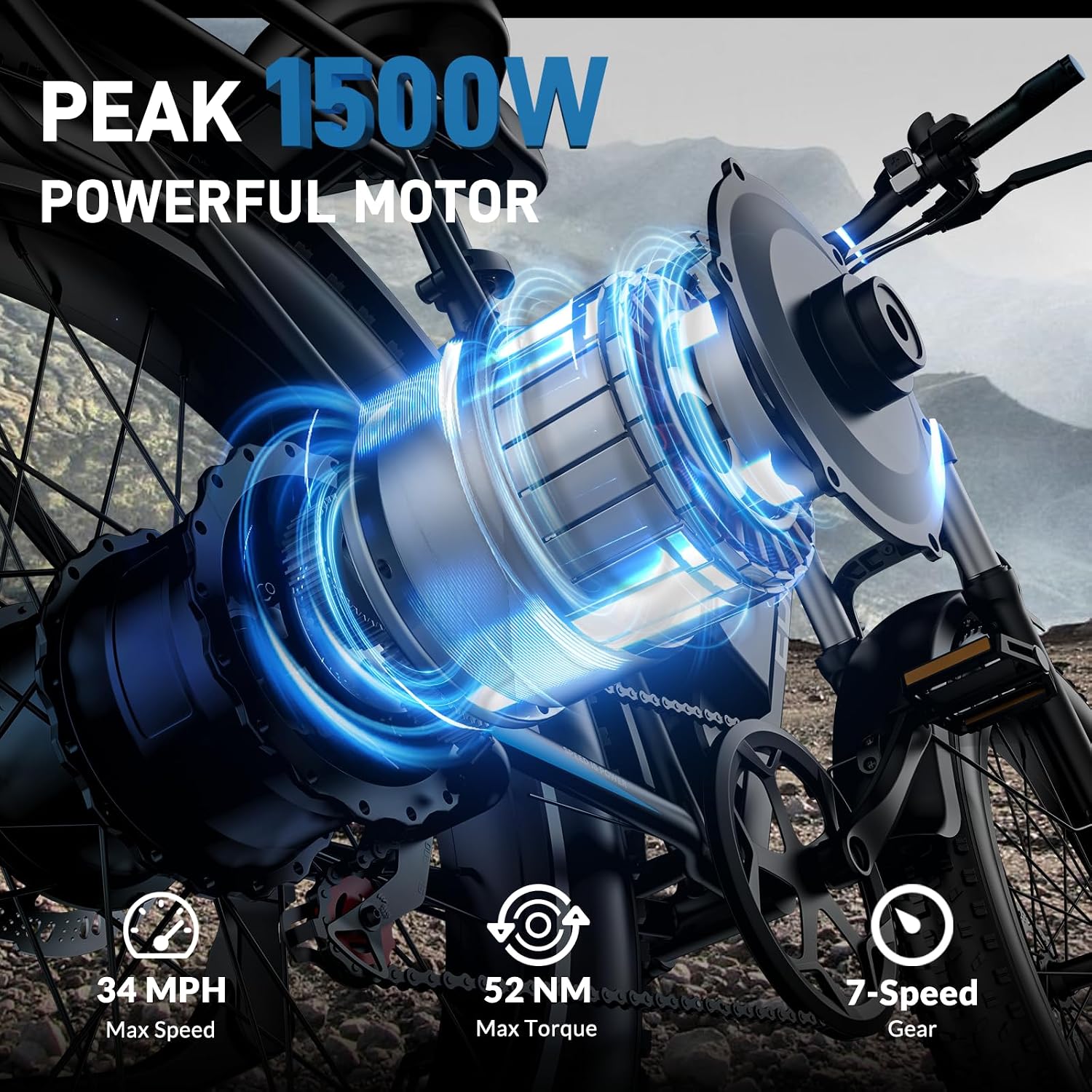 EDIKANI S01 26' Electric Bike for Adults, Peak 2000W 34MPH Fast E Bike for Men, 100 Miles Fat Tire Ebike for Adults Electric with 1104WH Removable Battery, E Bicycle for Commuter with Brake Light