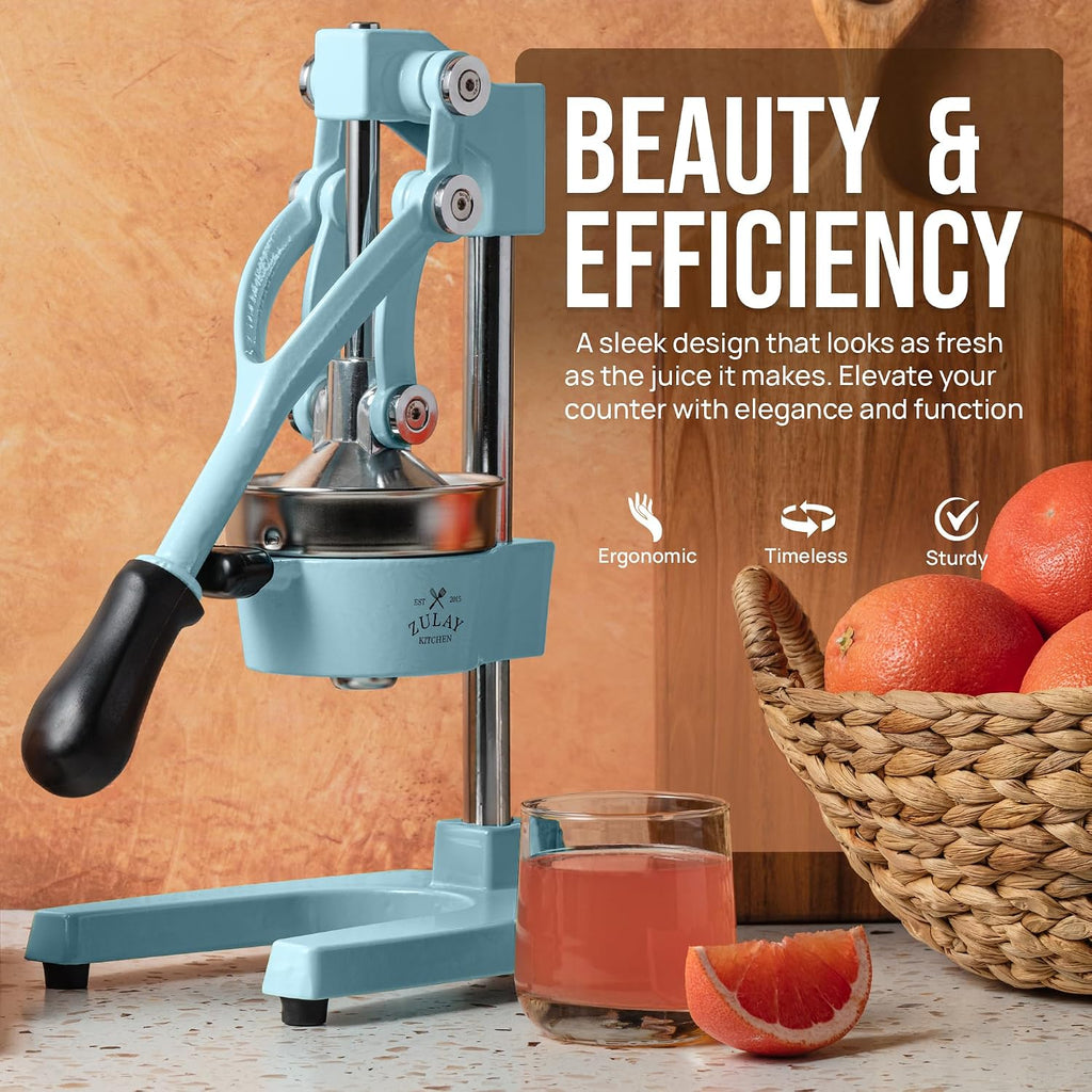 Zulay Kitchen Cast-Iron Orange Juice Squeezer - Heavy-Duty, Easy-to-Clean, Professional Citrus Juicer - Durable Stainless Steel Lemon Squeezer - Sturdy Manual Citrus Press & Orange Squeezer (Blue)