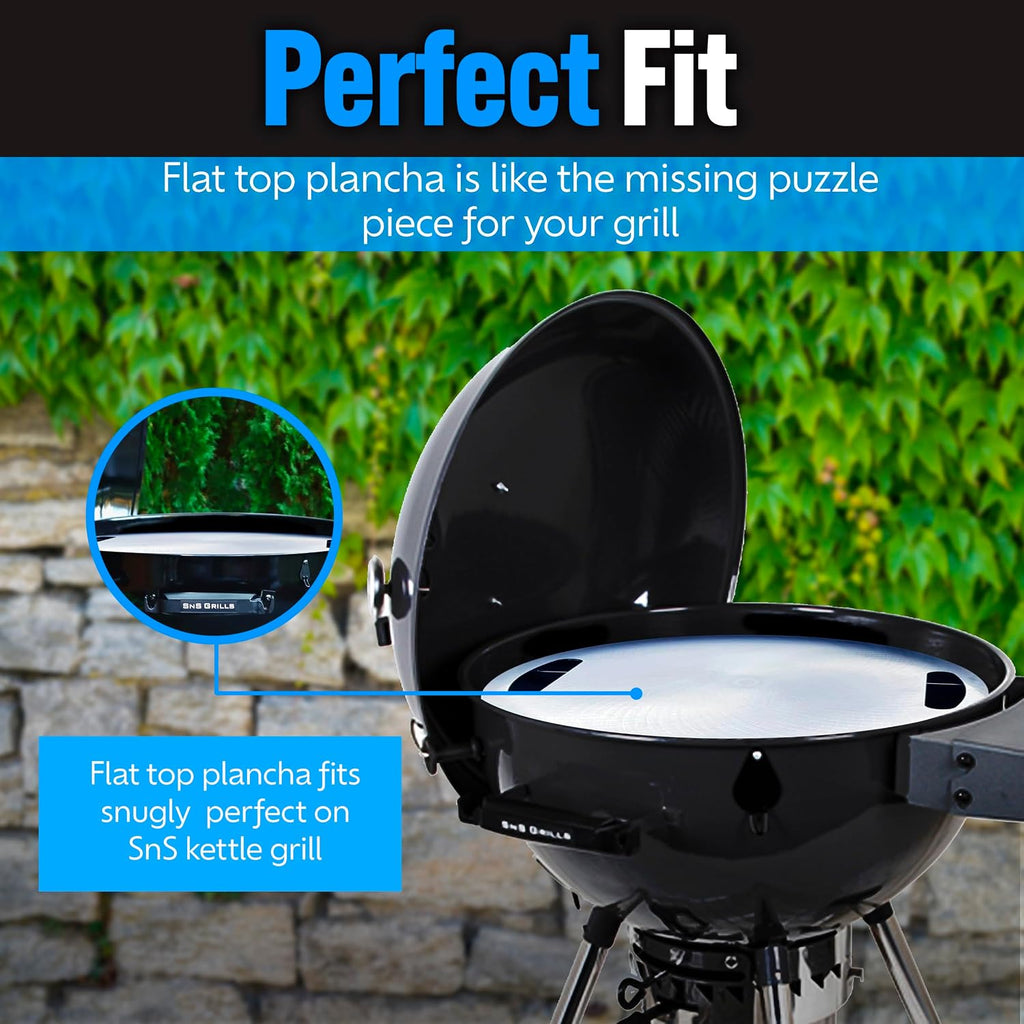SnS Grills Slow 'N Sear Carbon Steel Flat Top Plancha Griddle - Rotating Durable Griddle for Kettle Grill BBQs - Outdoor Cooking Accessory - Fits 22' Kettles