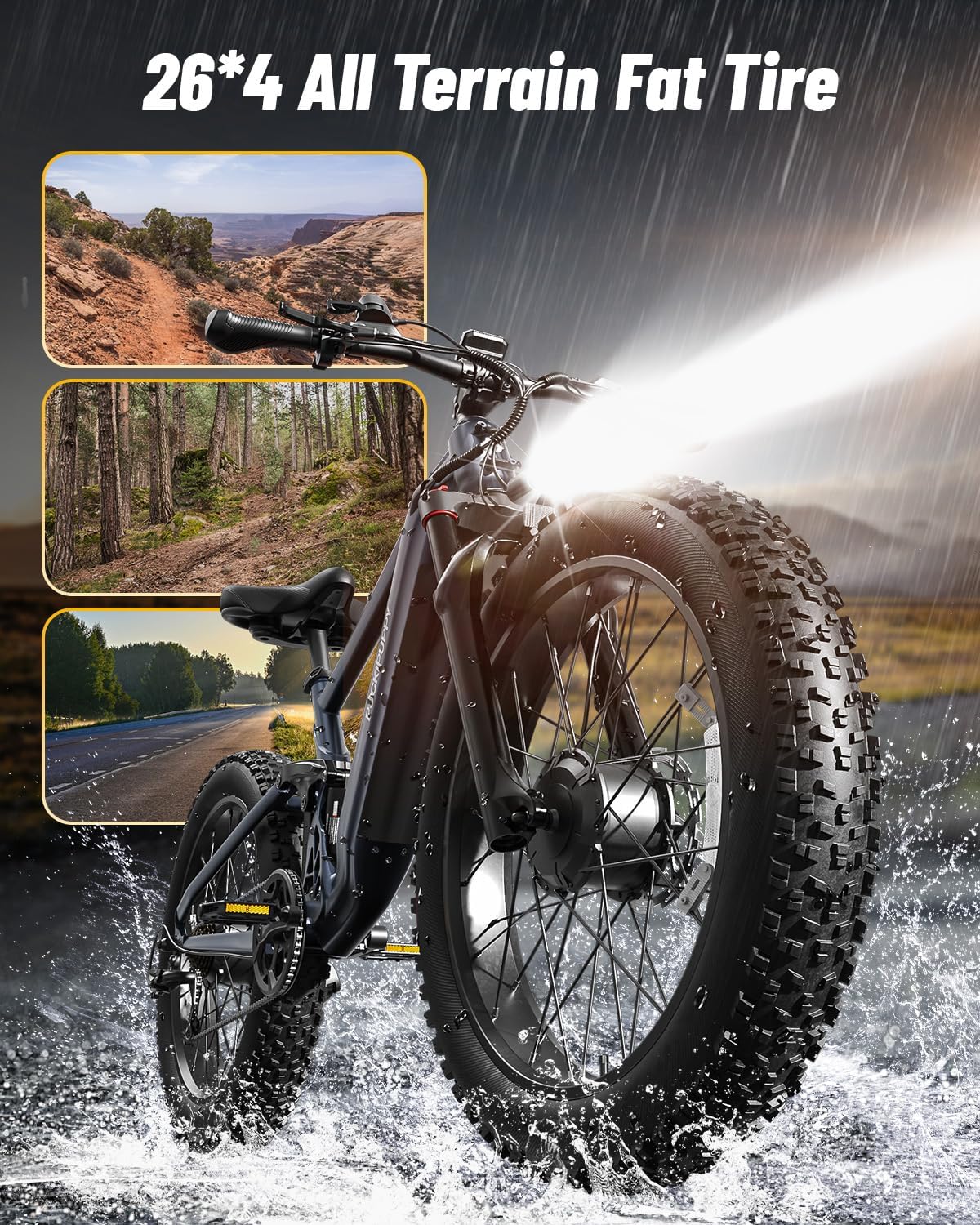 PUCKIPUPPY Dual Motor Electric Bike for Adults 1600W, 48V 20AH Battery with Torque Sensor, Full Suspension, 26' Fat Tire, 28MPH, 80 Mile Range, 8 Speed Mountain Electric Bicycle Golden Retriever Pro