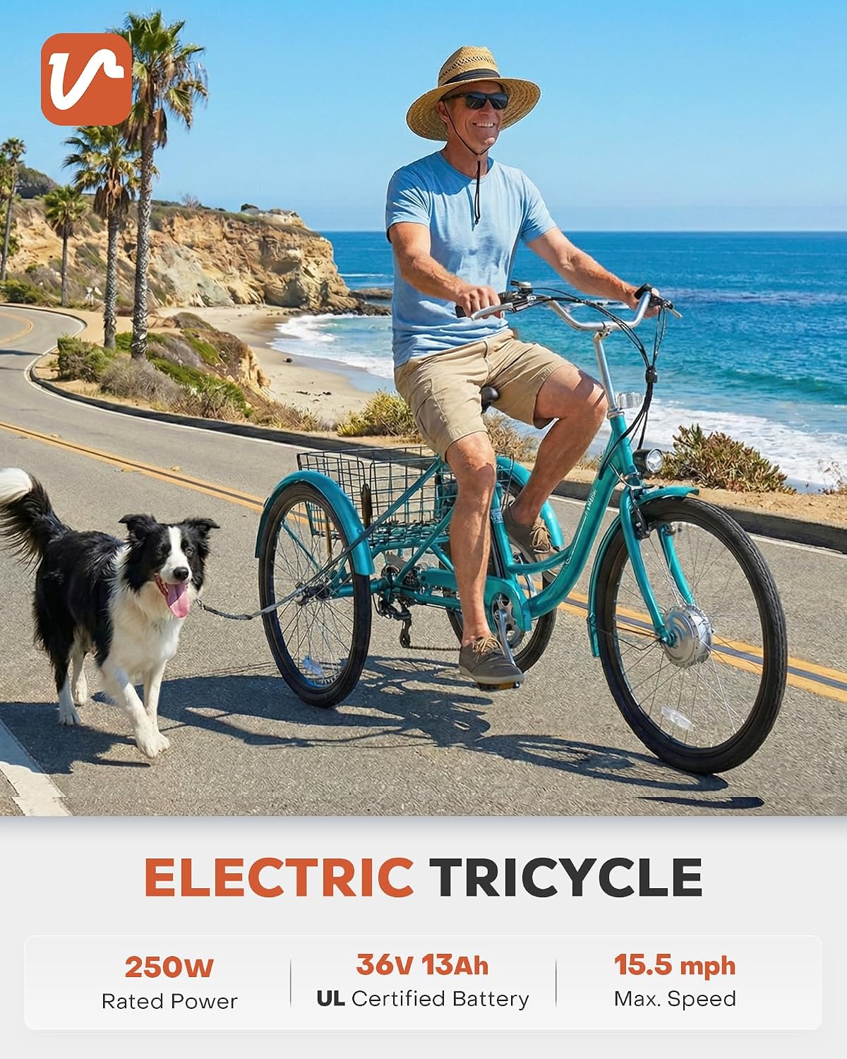 VIRIBUS Electric Tricycle for Adults, 24 26 inch Electric Trike with 468Wh Removable Battery, 250W/350W(Peak 500W) 3 Wheel Electric Bikes for Seniors, Motorized Adult Tricycles Women Men 330 lb.