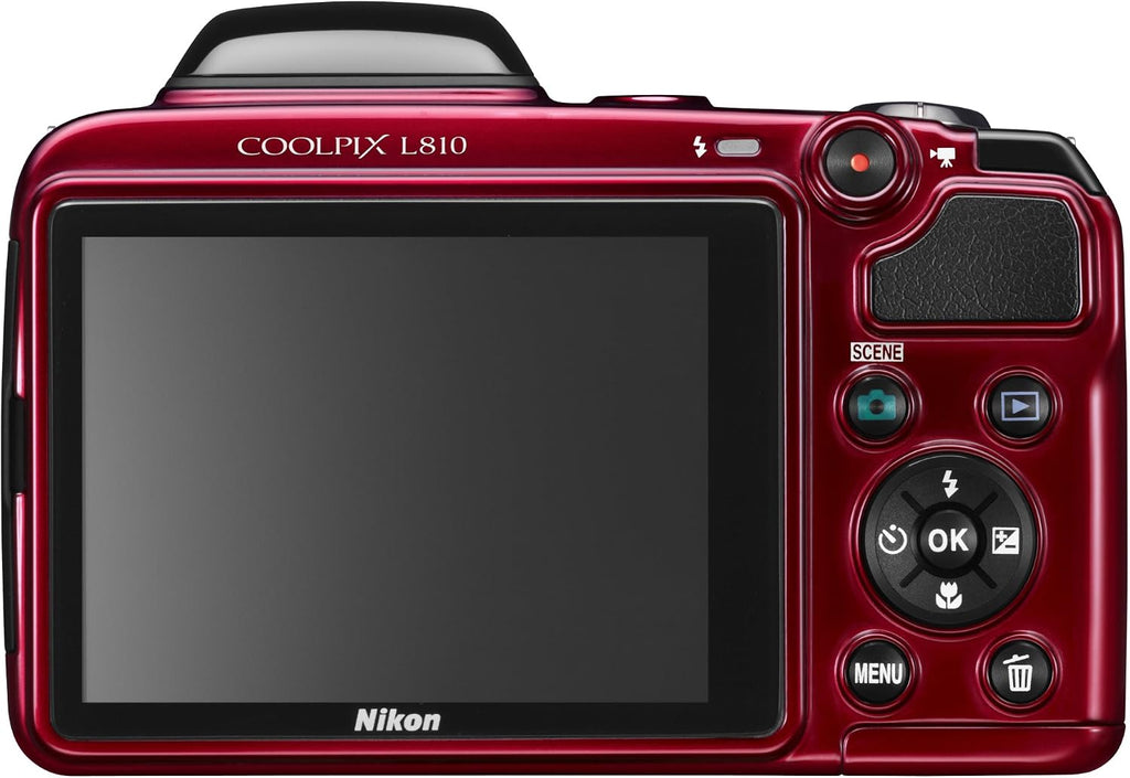 Nikon COOLPIX L810 16.1 MP Digital Camera with 26x Zoom NIKKOR ED Glass Lens and 3-inch LCD (Red) (Old Model) (Renewed)