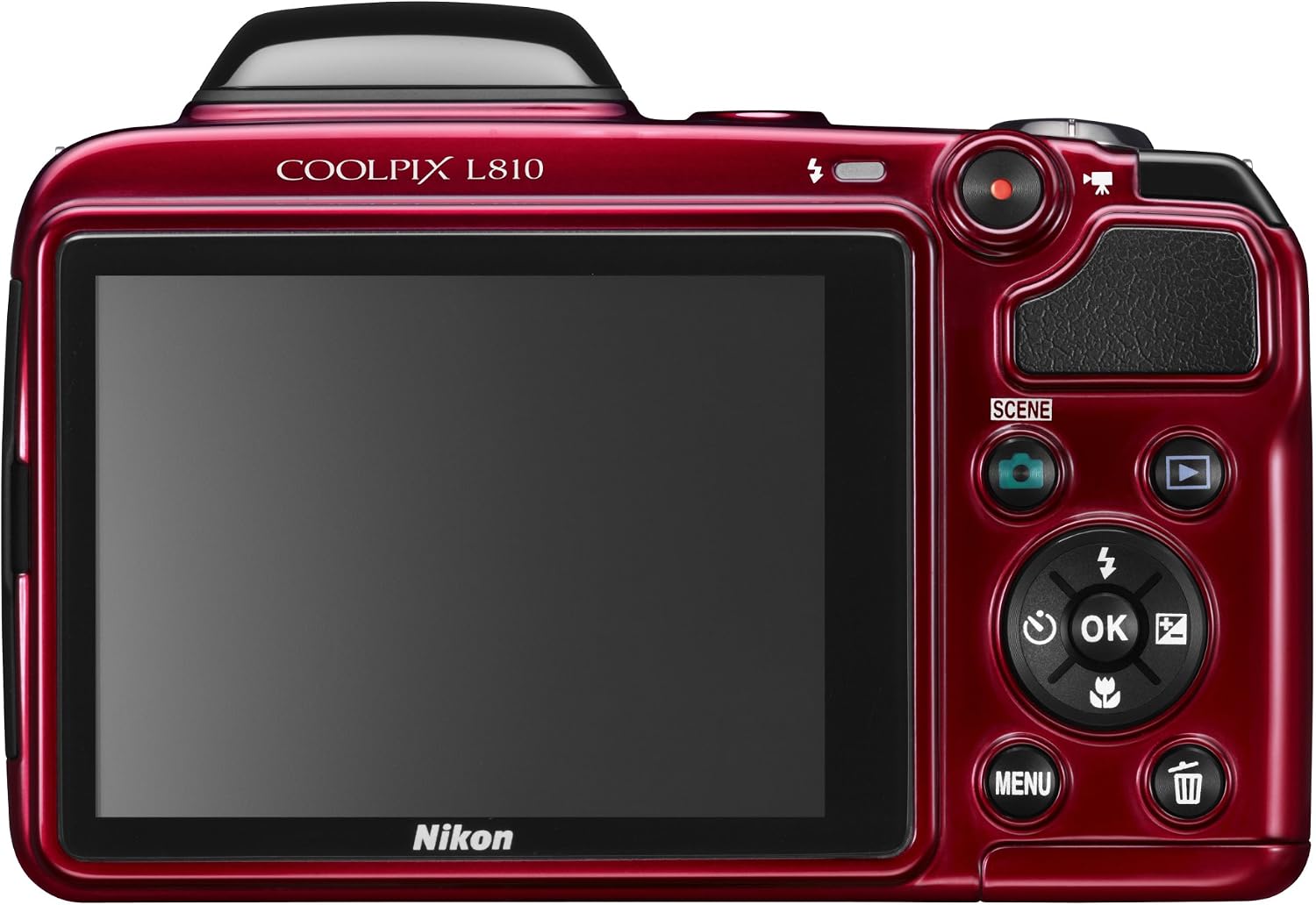 Nikon COOLPIX L810 16.1 MP Digital Camera with 26x Zoom NIKKOR ED Glass Lens and 3-inch LCD (Red) (Old Model) (Renewed)