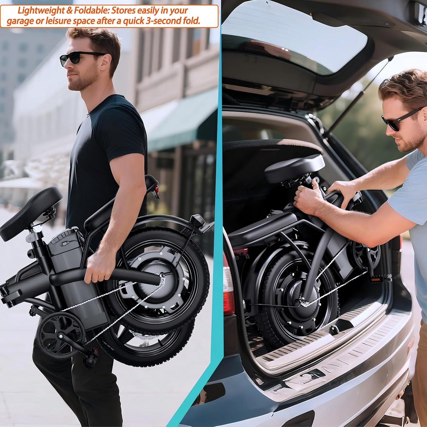 Folding Electric Bike for Adults, 14' Ebike 500W Peak Motor, 23MPH | 35Miles PAS Range | 48V12Ah Removable Battery | Commuter Foldable Electric Bicycles | UL 2849 Certified | Pedal Assist