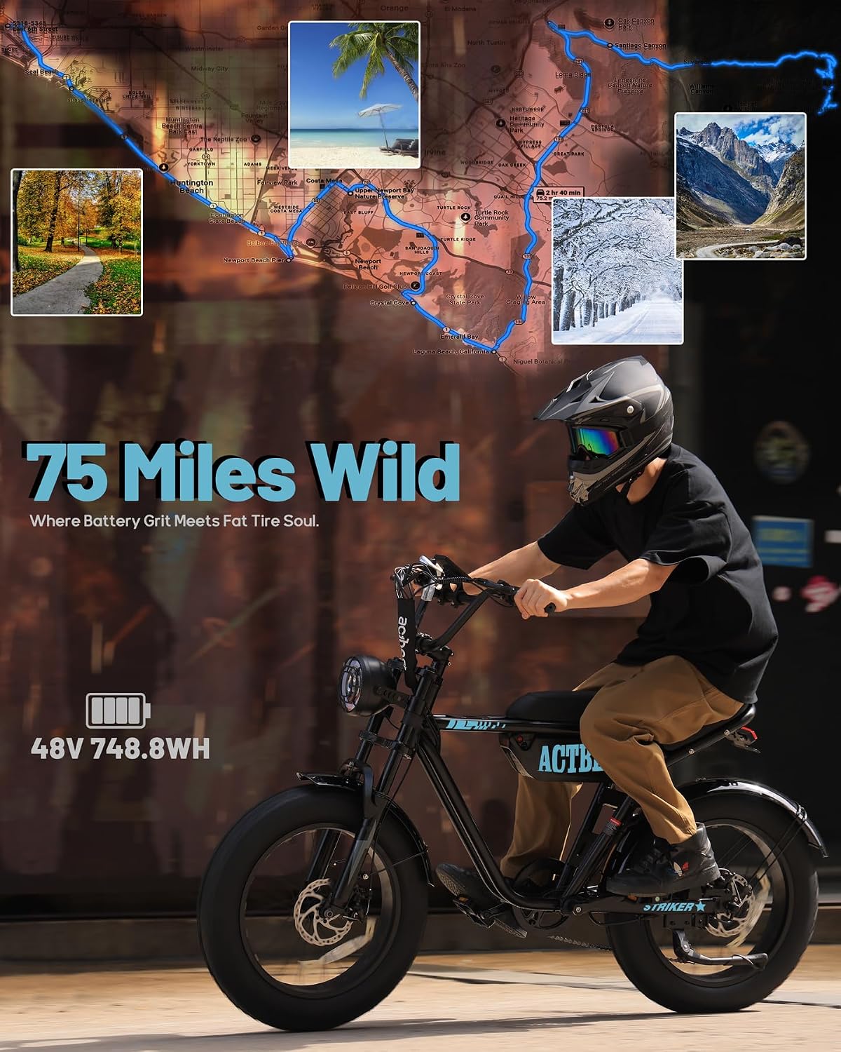 ACTBEST 16'/20'/26' Fat Tire Electric Bike for Adults/Teens, 1200W/1500W Peak Motor, 25MPH/28MPH & 55-75 Miles Long Range, Full Suspension All-Terrain eBike for Mountain,Snow,Sand