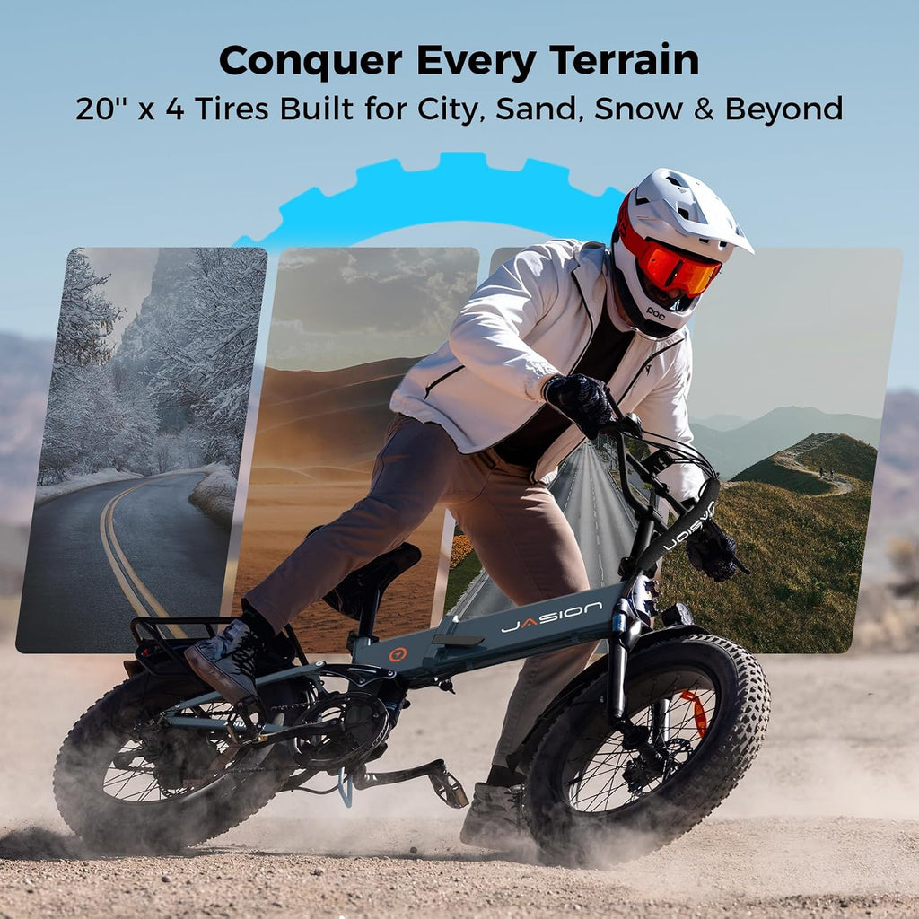 Jasion X Hunter/PRO Electric Bike for Adults,1800W/1400W Peak 20''Fat Tire Foldable Ebike,Folding E Bike Up to 80/70 Miles Range,720/624WH Removable Battery,30 MPH E Bike,Certified by UL2849