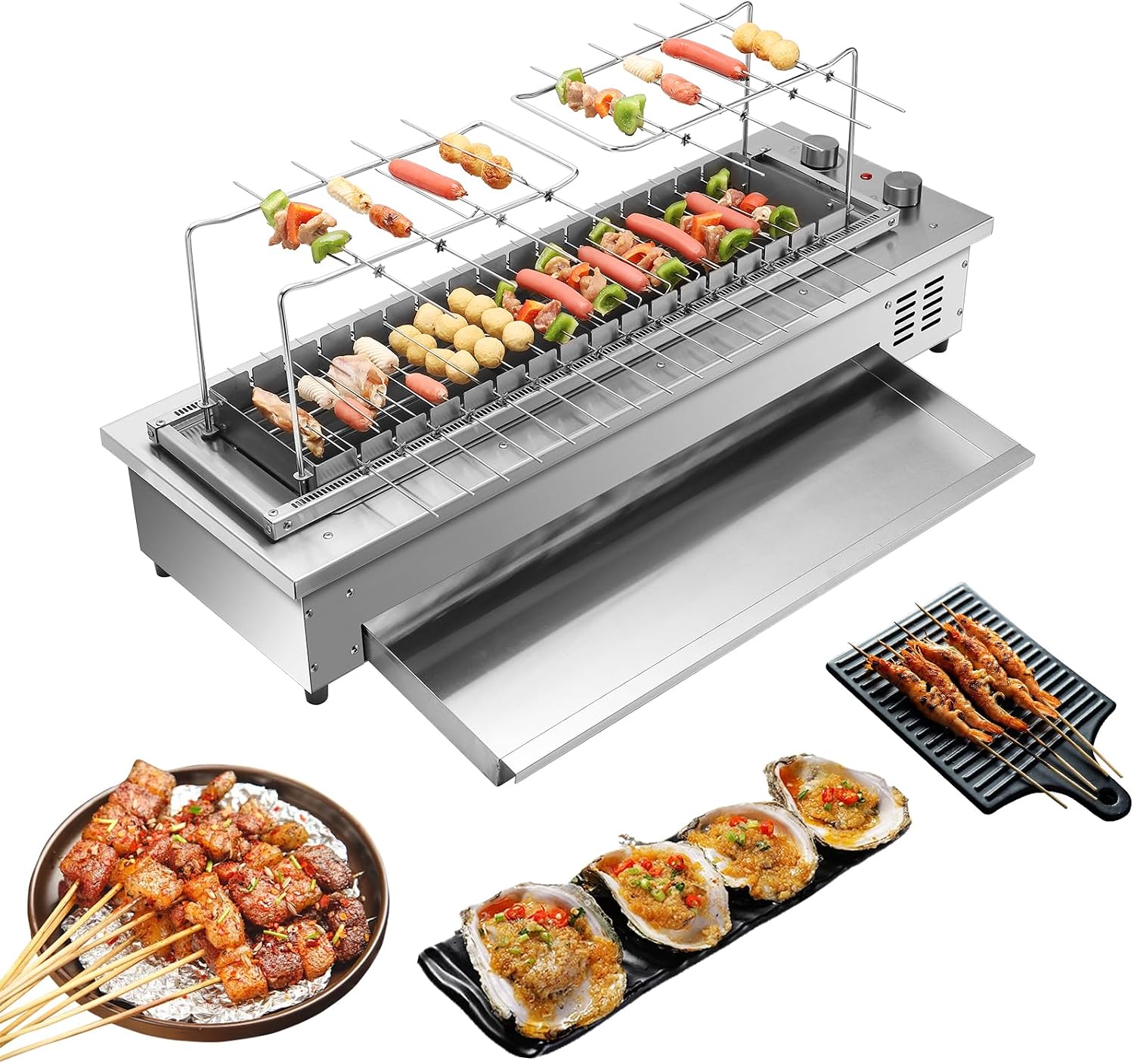 Commercial Barbecue Oven,Tabletop Kebab Roaster,Smokeless Searing Grill,Built-in Rotisserie Stove,Electric Skewers Barbeque Grill,Kebab Roasting Equipment,360° Rotary,16 Skewers,220V