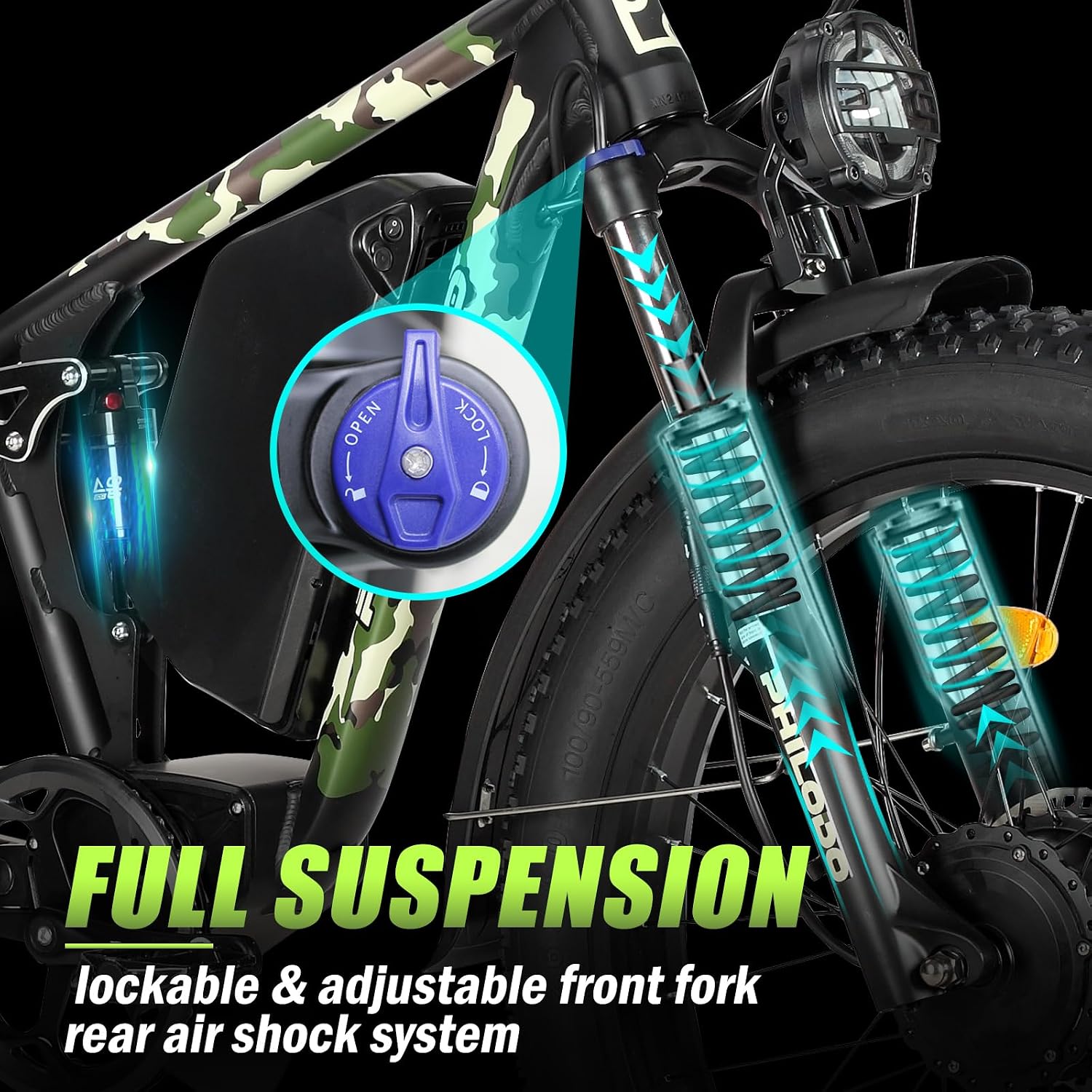5000w Dual Motor Electric Bicycles, 60V Battery E-Bike with 45 MiIe P-Hour Electric Bike for Adults, 26 Fat Tire Hunting Ebike for All Terrain, Full Suspension Electric Ebike