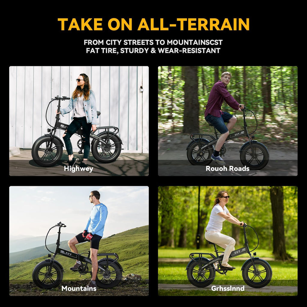 Auloor 1000W Folding Electric Bike, 48V 20 AH Large Removable Battery E Bike,30+MPH, 70 Miles Max Range, 20' Fat Tire Electric Bike for Adults, Adult Electric Bicycles for Commute Beach Snow