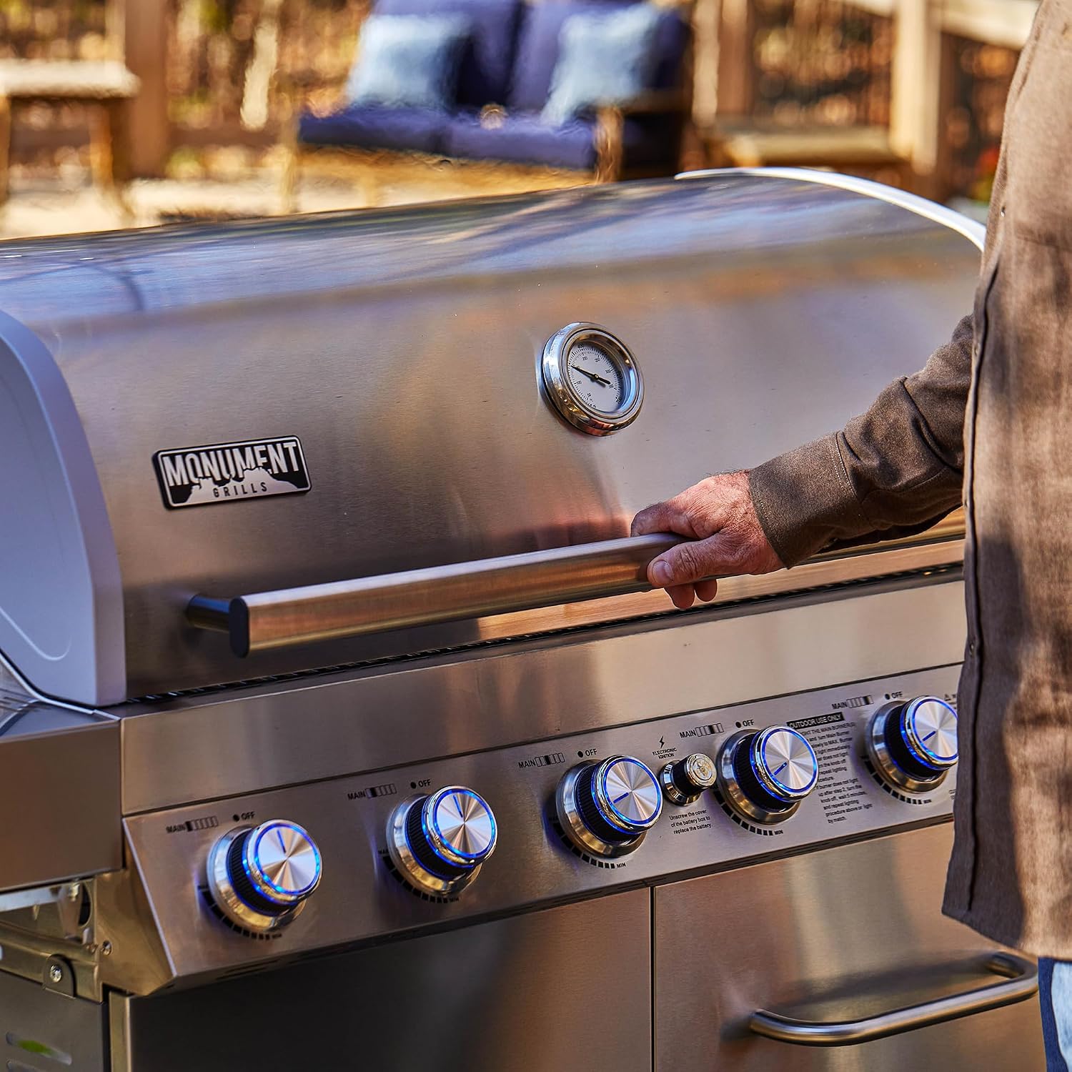 Monument Grills 77352 6+1 Burner Stainless Steel Cabinet Style Propane Gas Grill with Knob Controls, Side Burner, Built-In Thermometer, and Rotisserie Kit