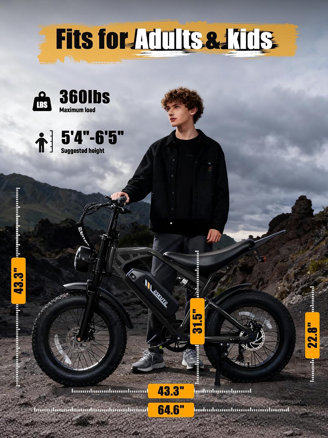 ESKUTE V200 Electric Dirt Bike for Adults,52V20.8Ah Battery,20' x4.0 Fat Tire,32MPH,NFC Unlock Color Display,7-Speed Dual Suspension,Dirt E-Bike,80 Miles, Streamlined Frame, E-Bike for Youth & Adults