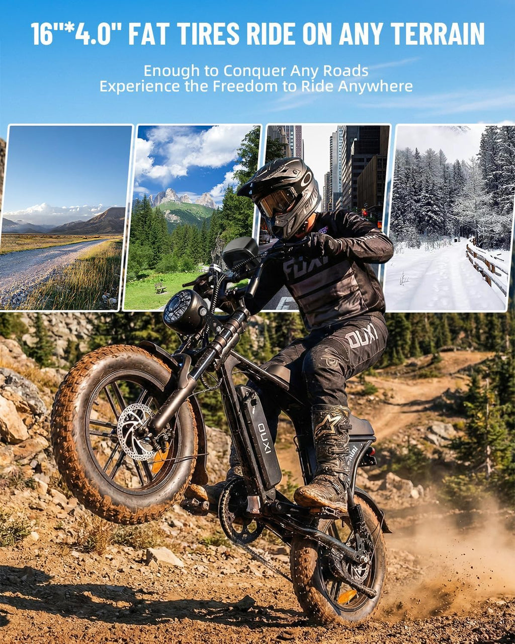 OUXI V8 Series Electric Bike for Adults, Peak 500W/1000W,20/31 MPH, 10.4/15/30 AH Removable Battery, 16''/20' Fat Tire Electric Bike,7-Speed Gear Electric Bicycles,Ebike Moped for Commuting & Off-Road