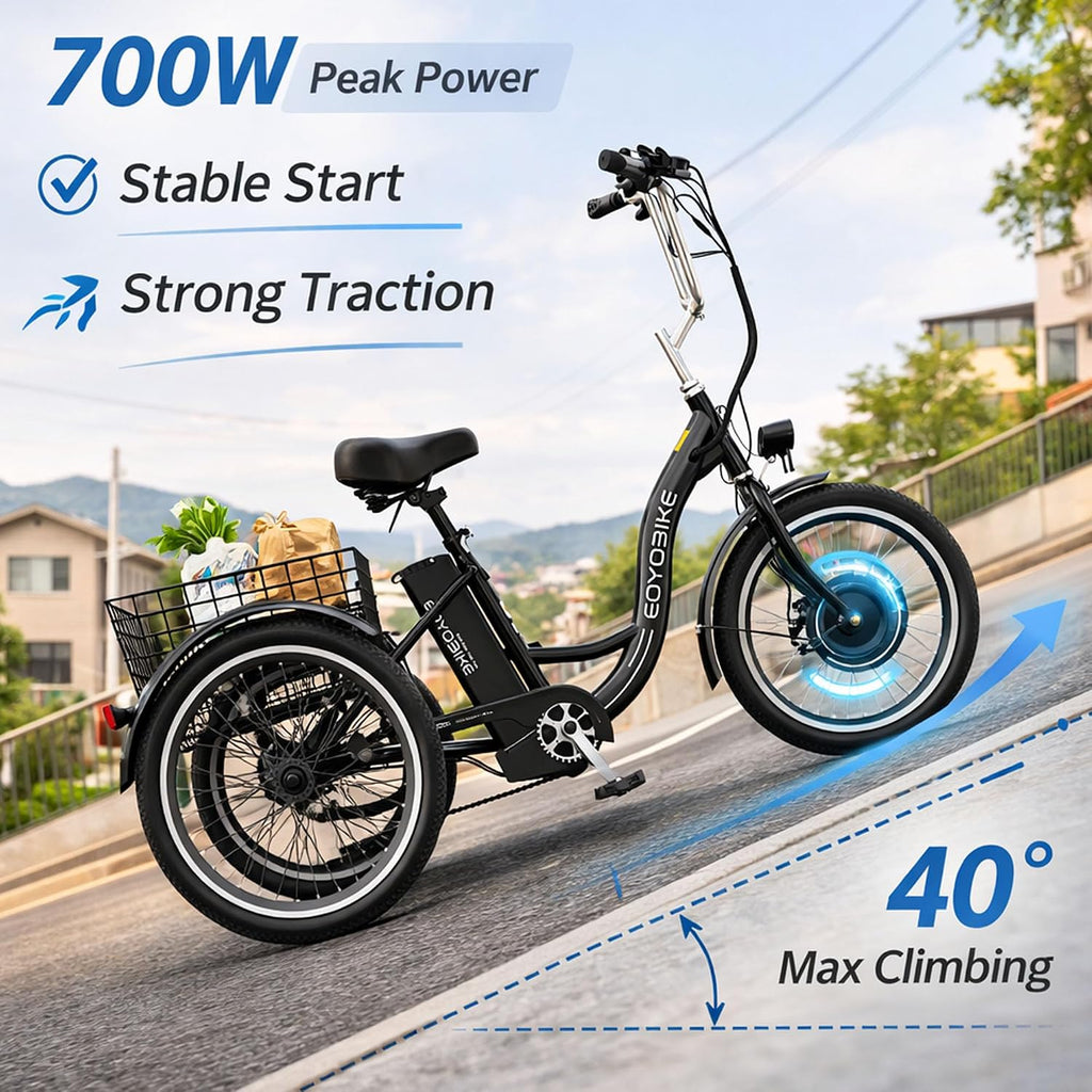 MOONCOOL Adult Electric Tricycle, 350W Front Drive Motor (Peak 700W), 15.5MPH E-Trike, Removable 36V 10.4Ah Battery, Max 60 Miles, 7-Speed 3 Wheel Electric Bike
