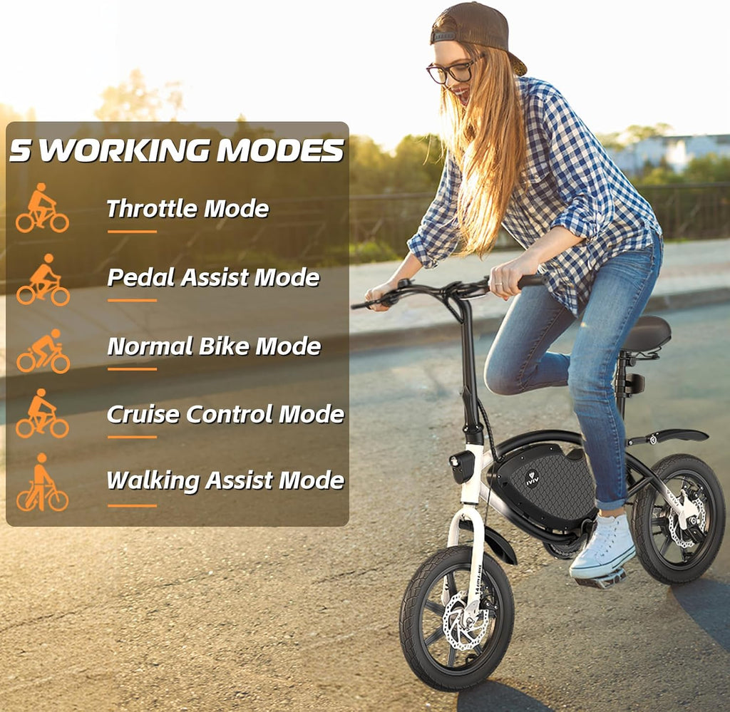 Vivi PONY01 Electric Bike, 14' Electric Bicycle for Adults and Teens Peak 500W Motor 48V 374.4WH Battery, Max 40 Miles Range(Pedal-Assist) & Top 20 Mph, Cruise Control, SGS Certified to UL2849